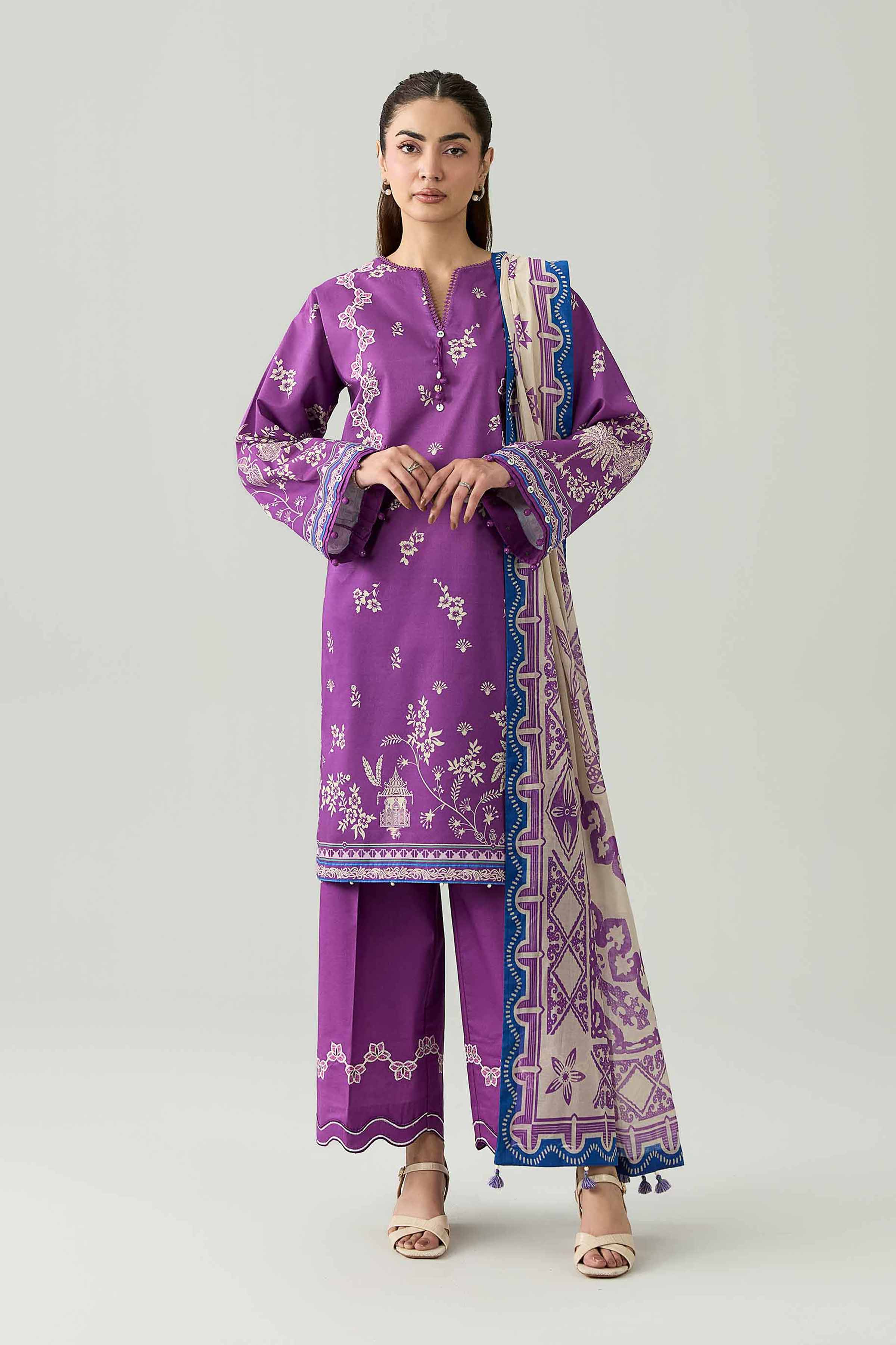 3 Piece - Digital Printed Embroidered Suit - 42602101