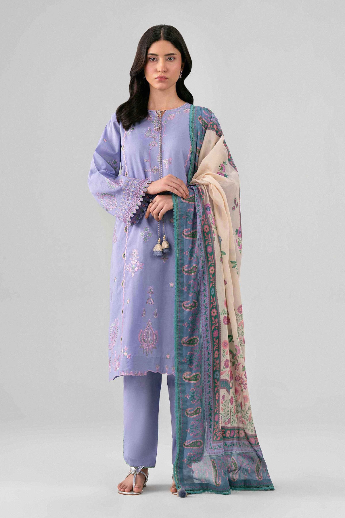 3 Piece - Digital Printed Embroidered Suit - 42602135