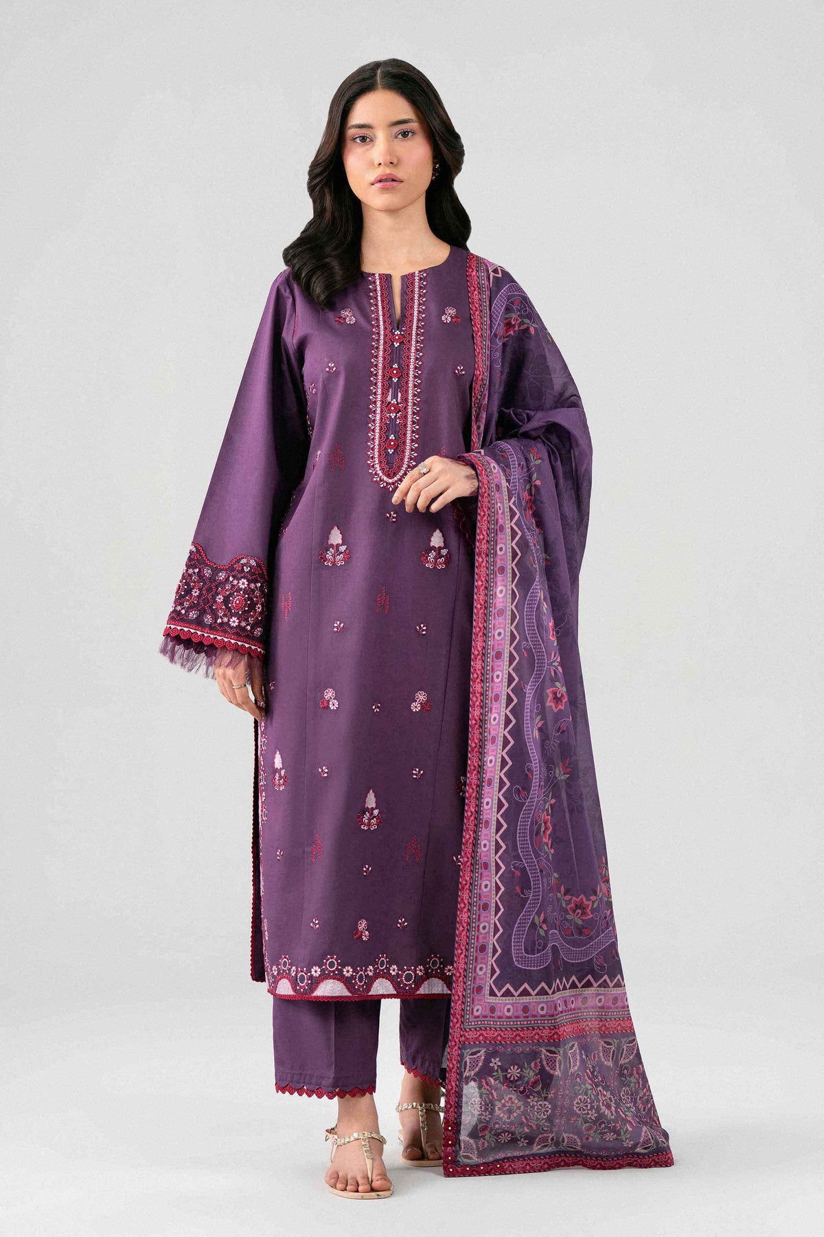3 Piece - Digital Printed Embroidered Suit - 42602136