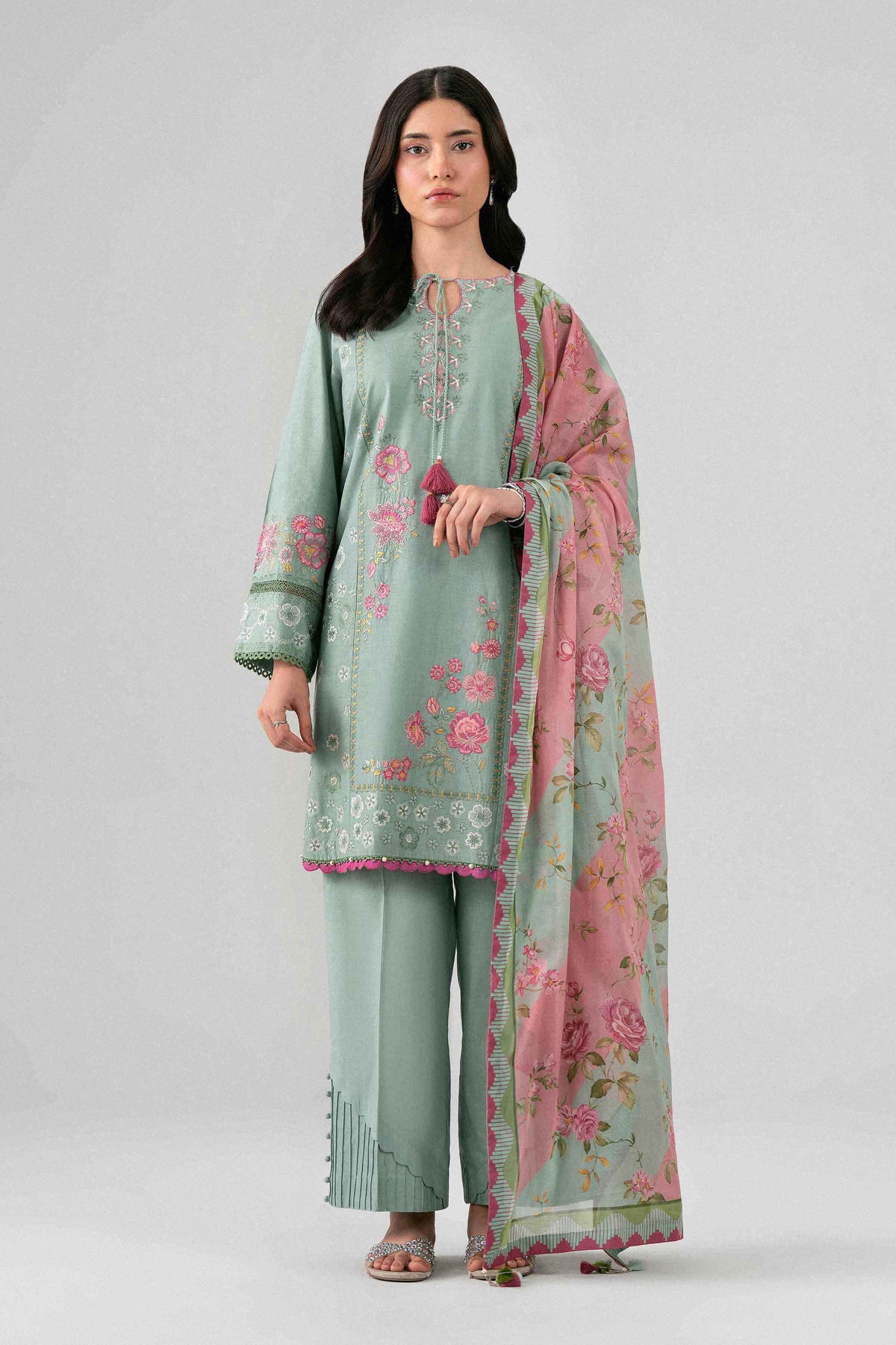 3 Piece - Digital Printed Embroidered Suit - 42602142
