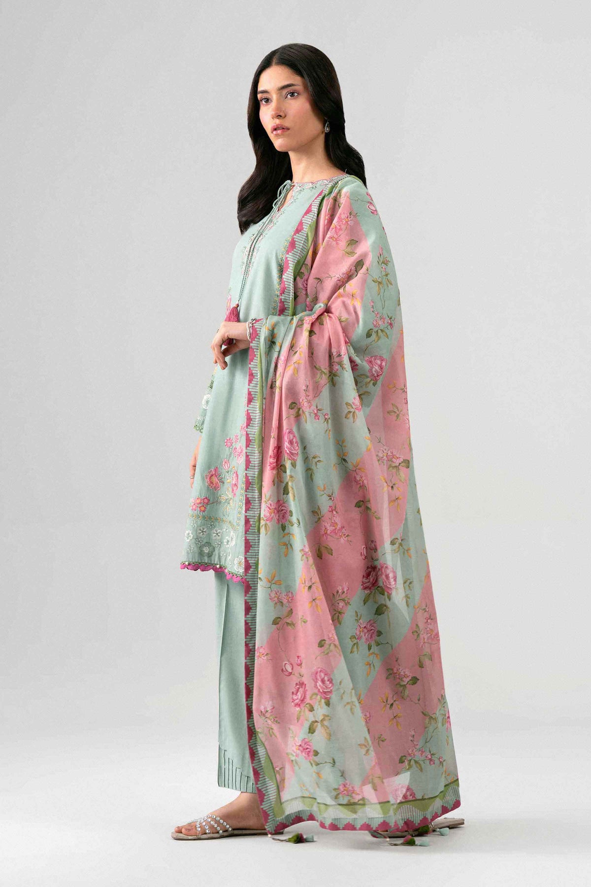 3 Piece - Digital Printed Embroidered Suit - 42602142