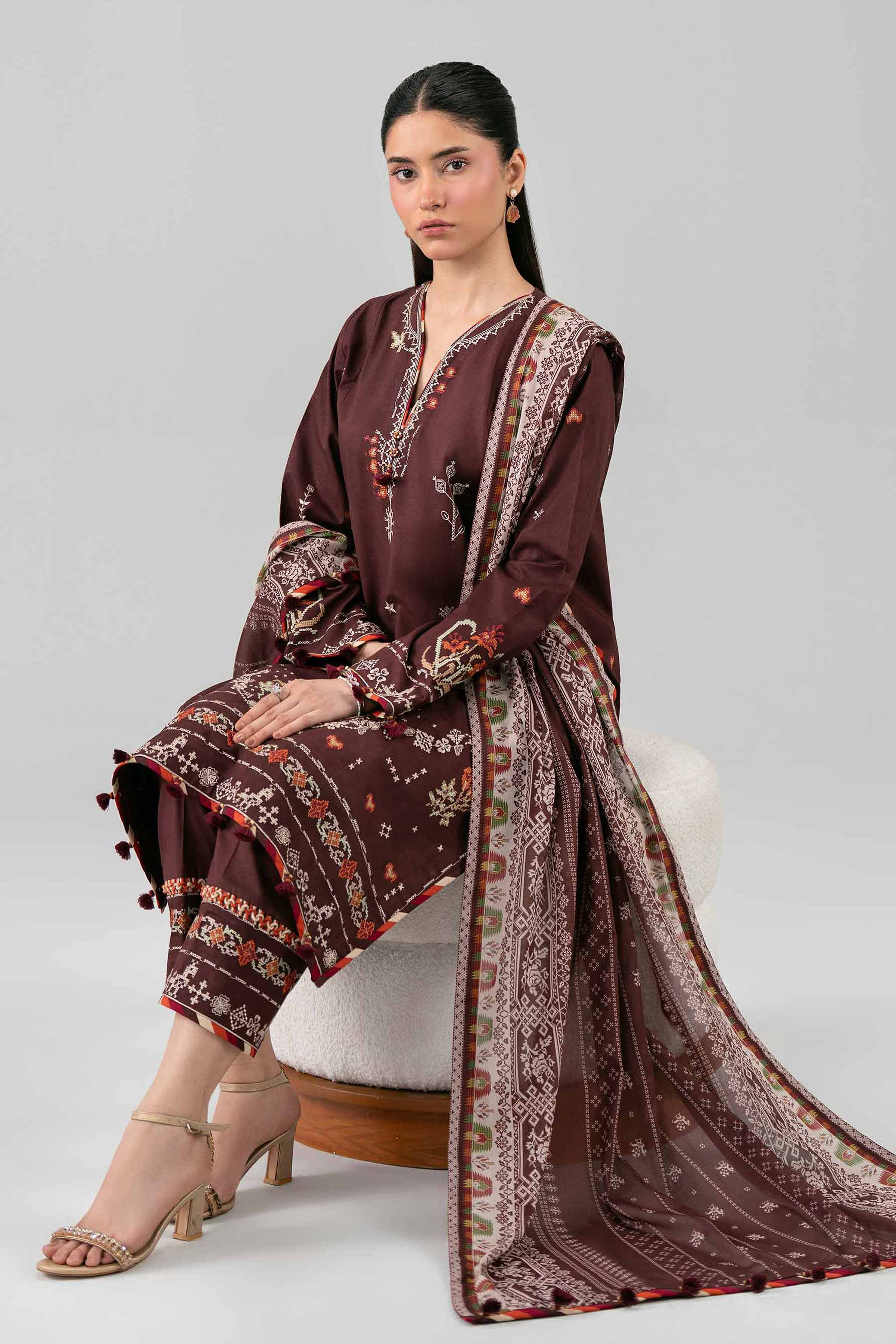 3 Piece - Printed Embroidered Suit - 42602144
