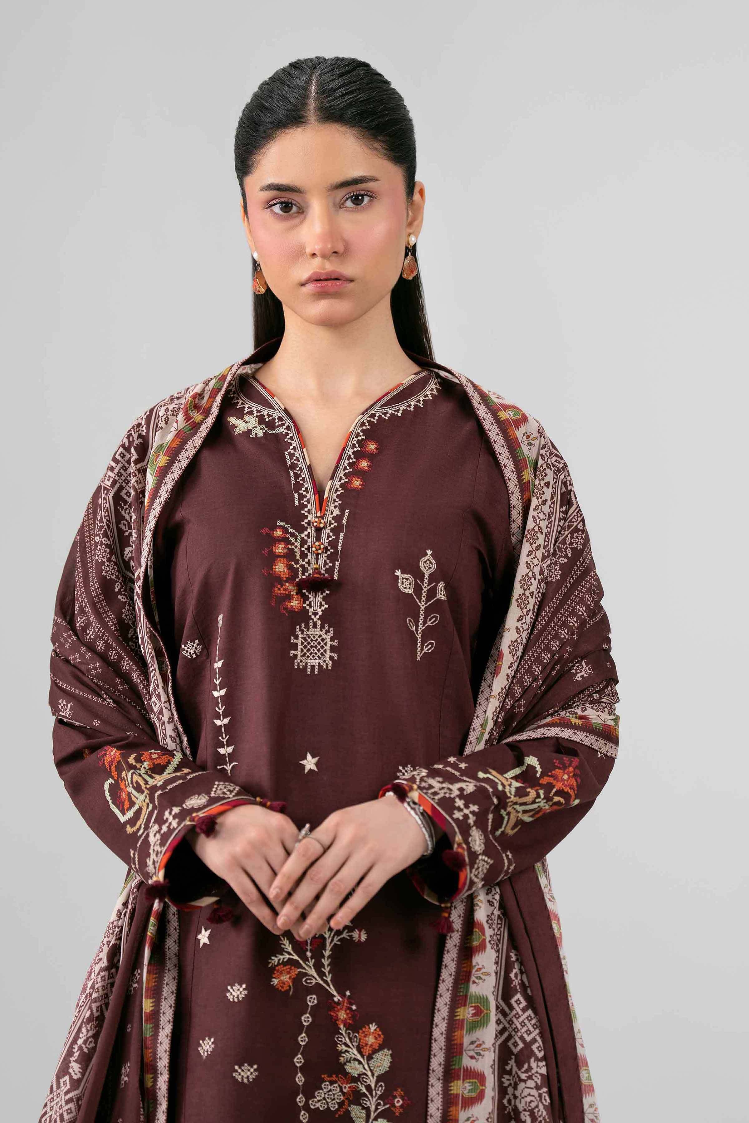 3 Piece - Printed Embroidered Suit - 42602144