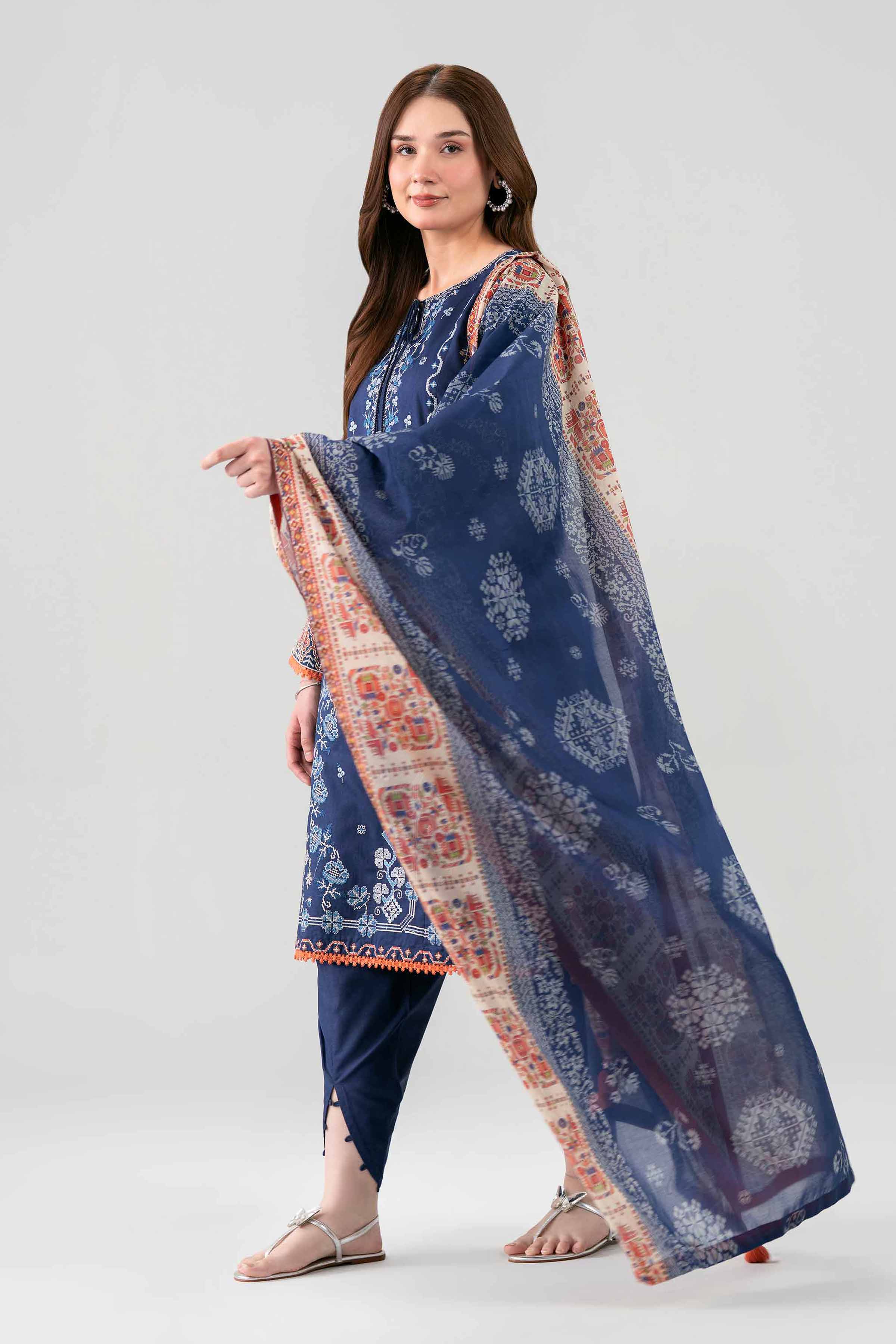 3 Piece - Printed Embroidered Suit - 42602145