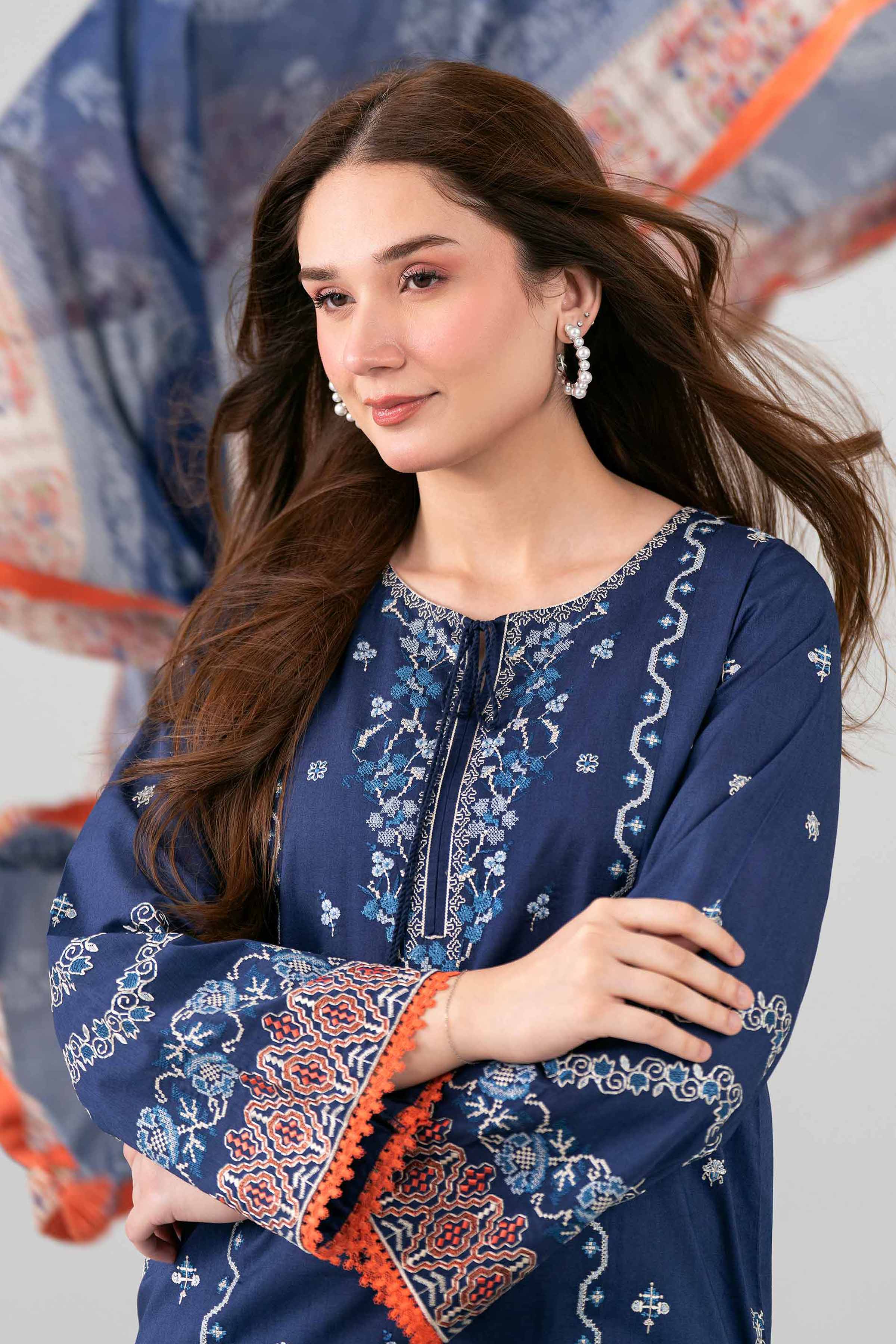 3 Piece - Printed Embroidered Suit - 42602145