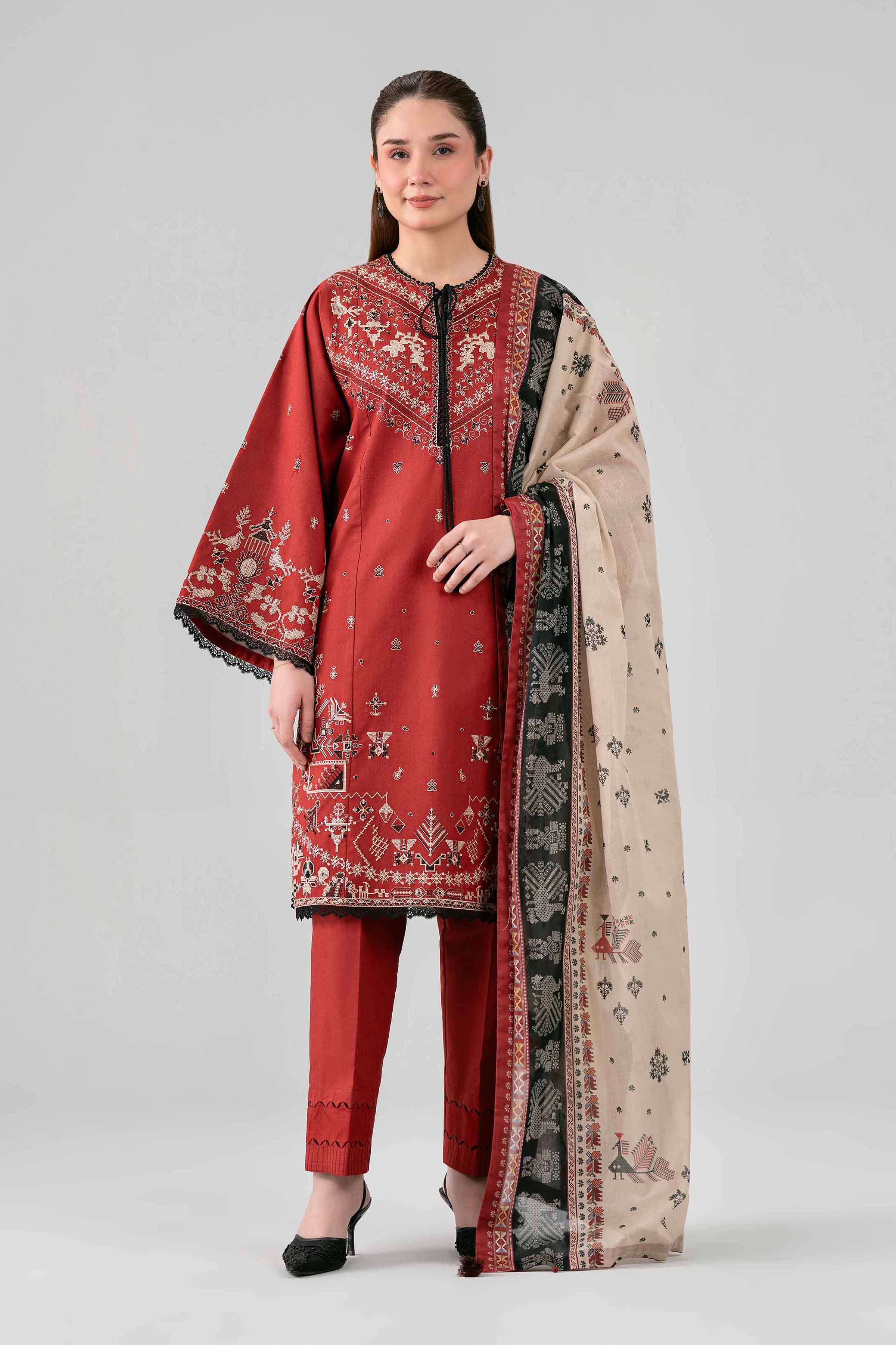 3 Piece - Printed Embroidered Suit - 42602146