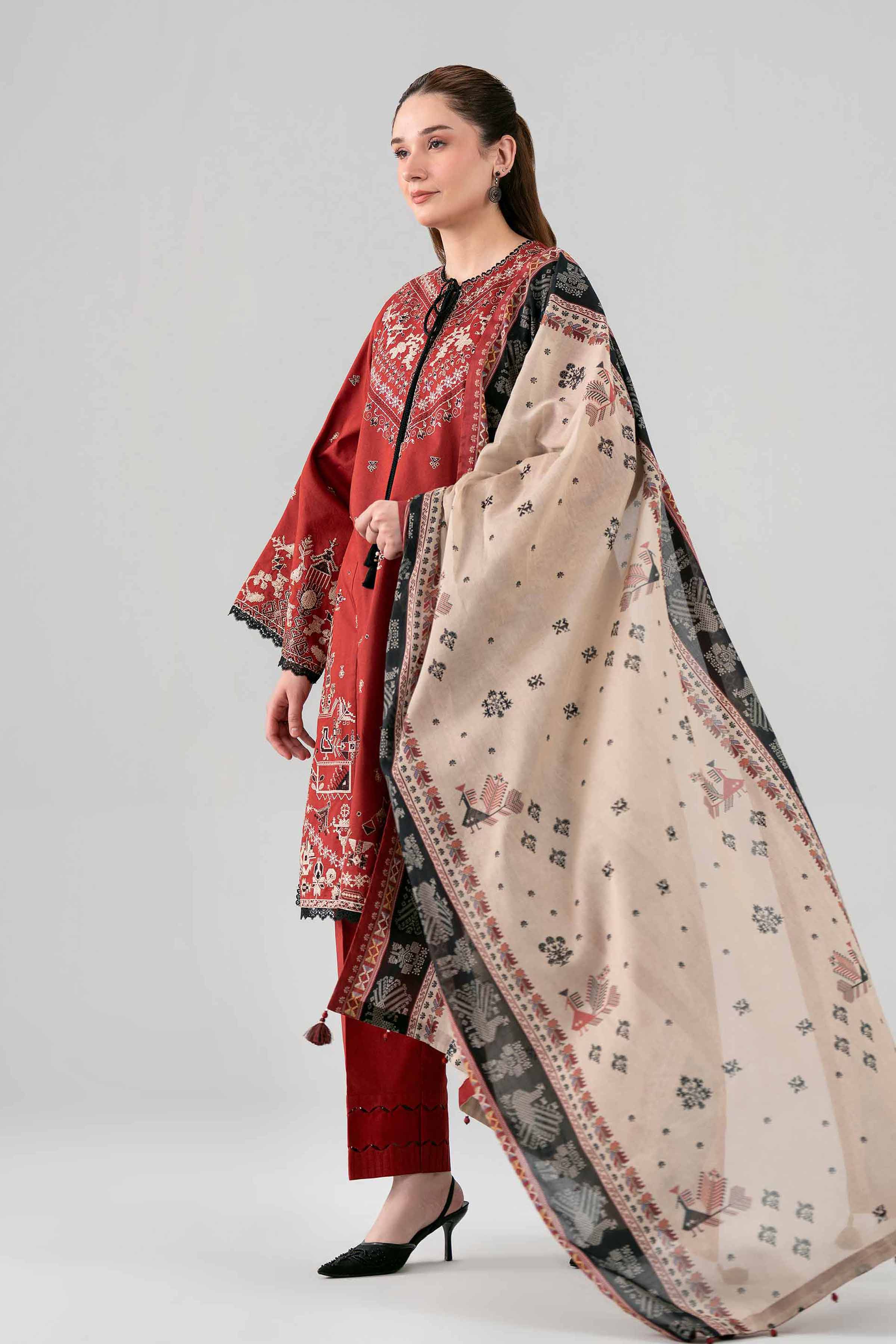 3 Piece - Printed Embroidered Suit - 42602146