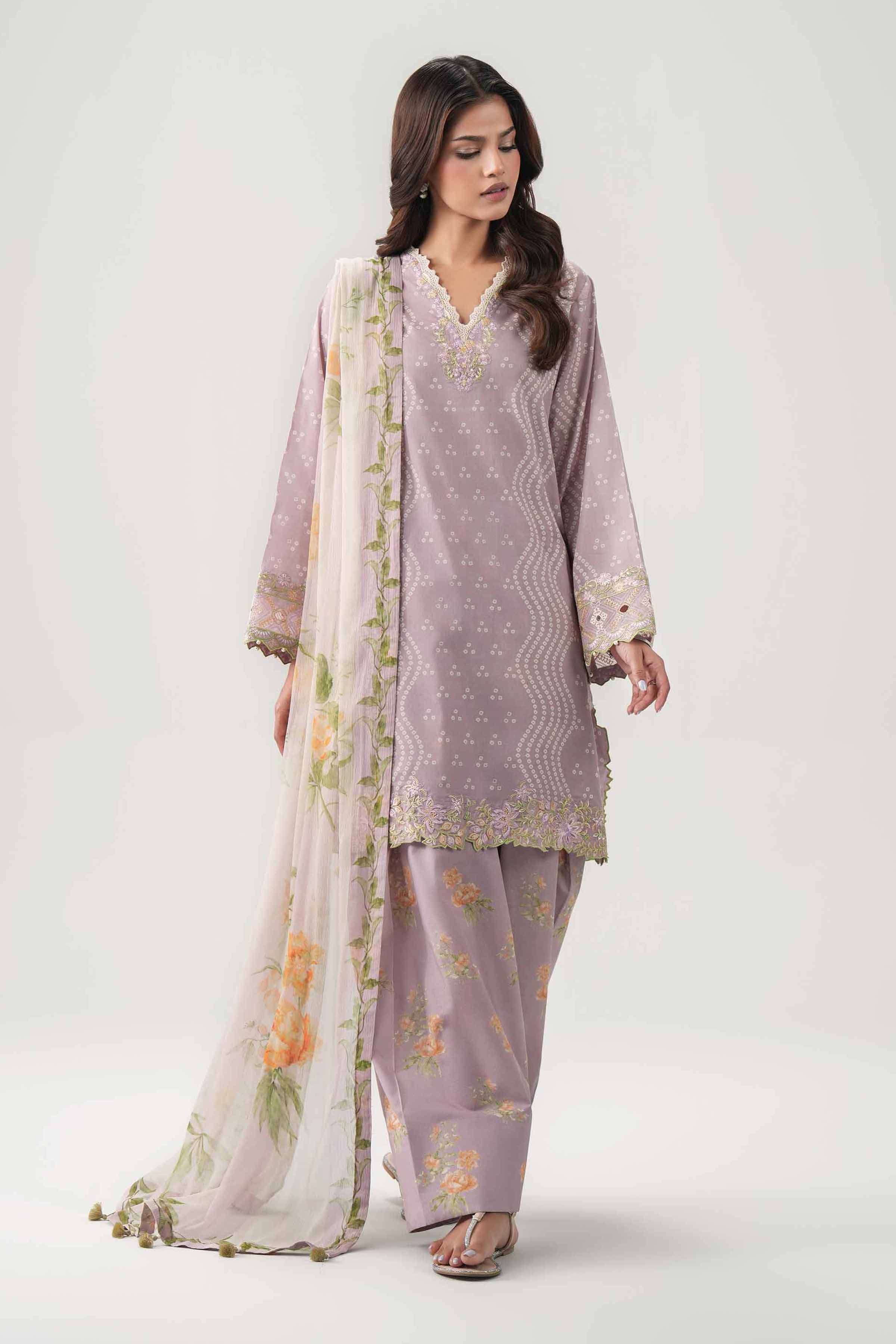 3 Piece - Digital Printed Embroidered Suit - 42602175