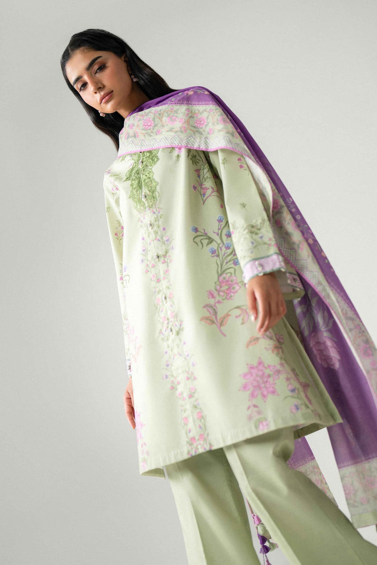 3 Piece - Digital Printed Embroidered Suit - 42602224
