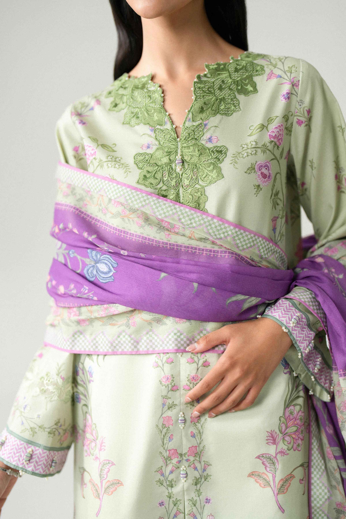3 Piece - Digital Printed Embroidered Suit - 42602224