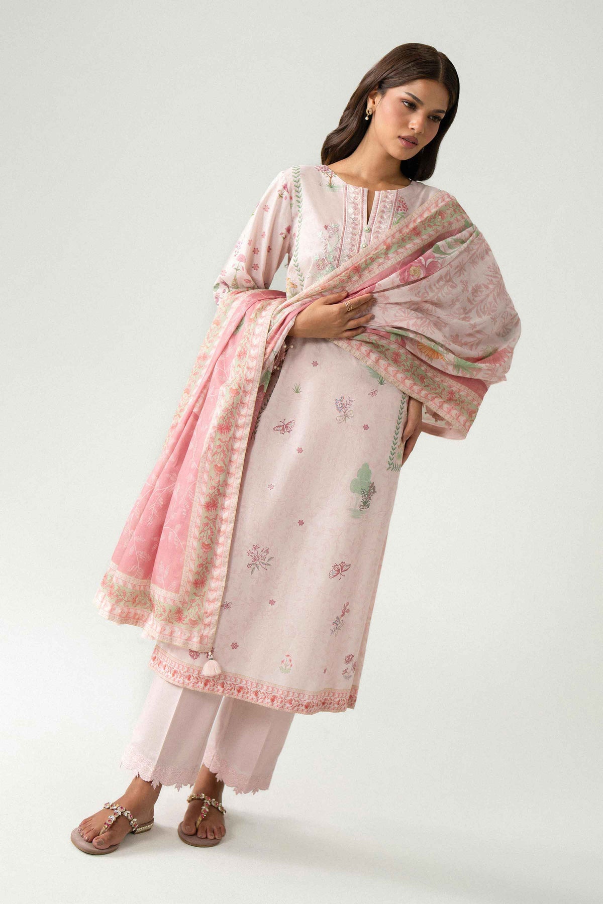 3 Piece - Digital Printed Embroidered Suit - 42602225