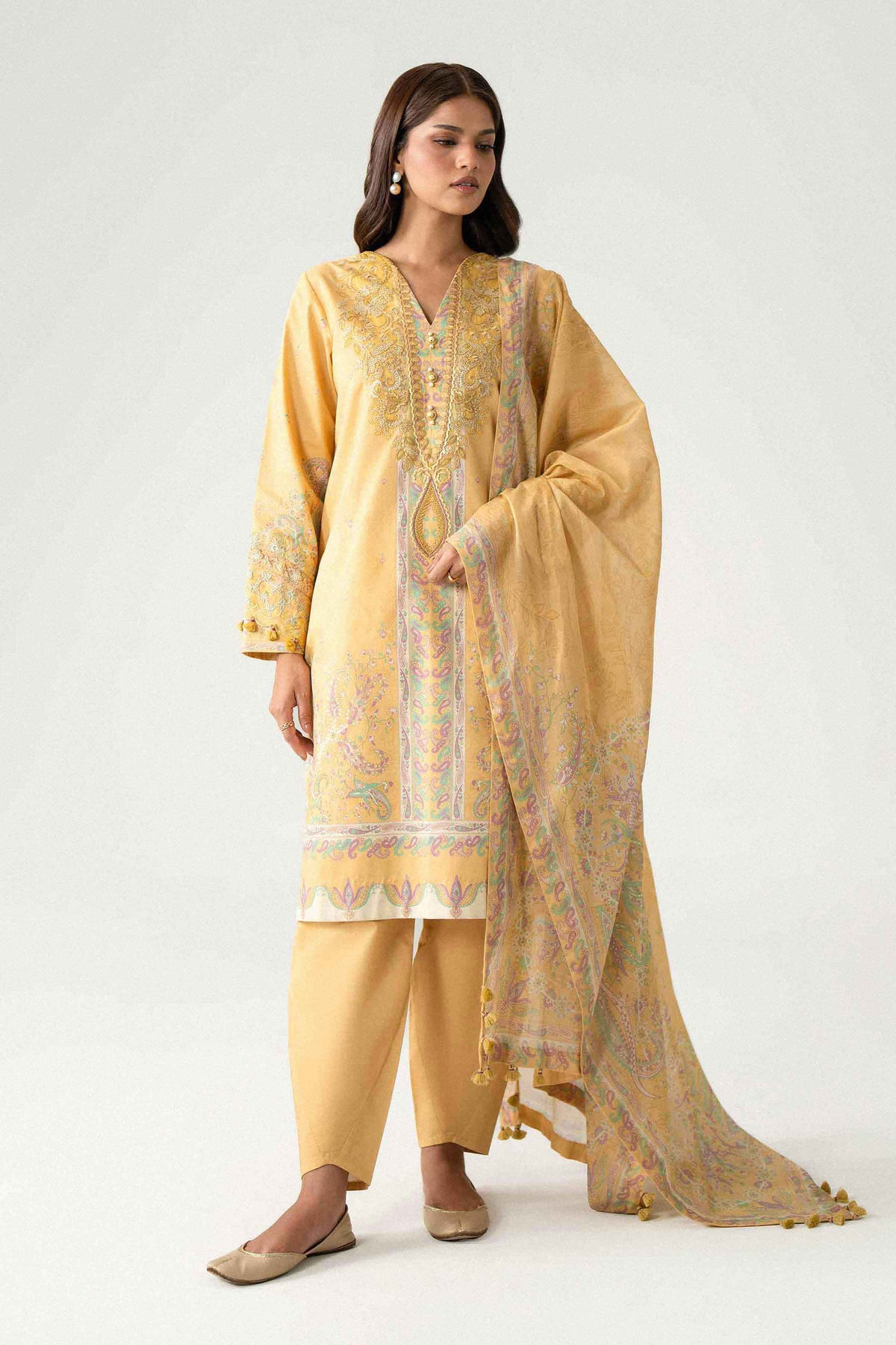 3 Piece - Digital Printed Embroidered Suit - 42602226