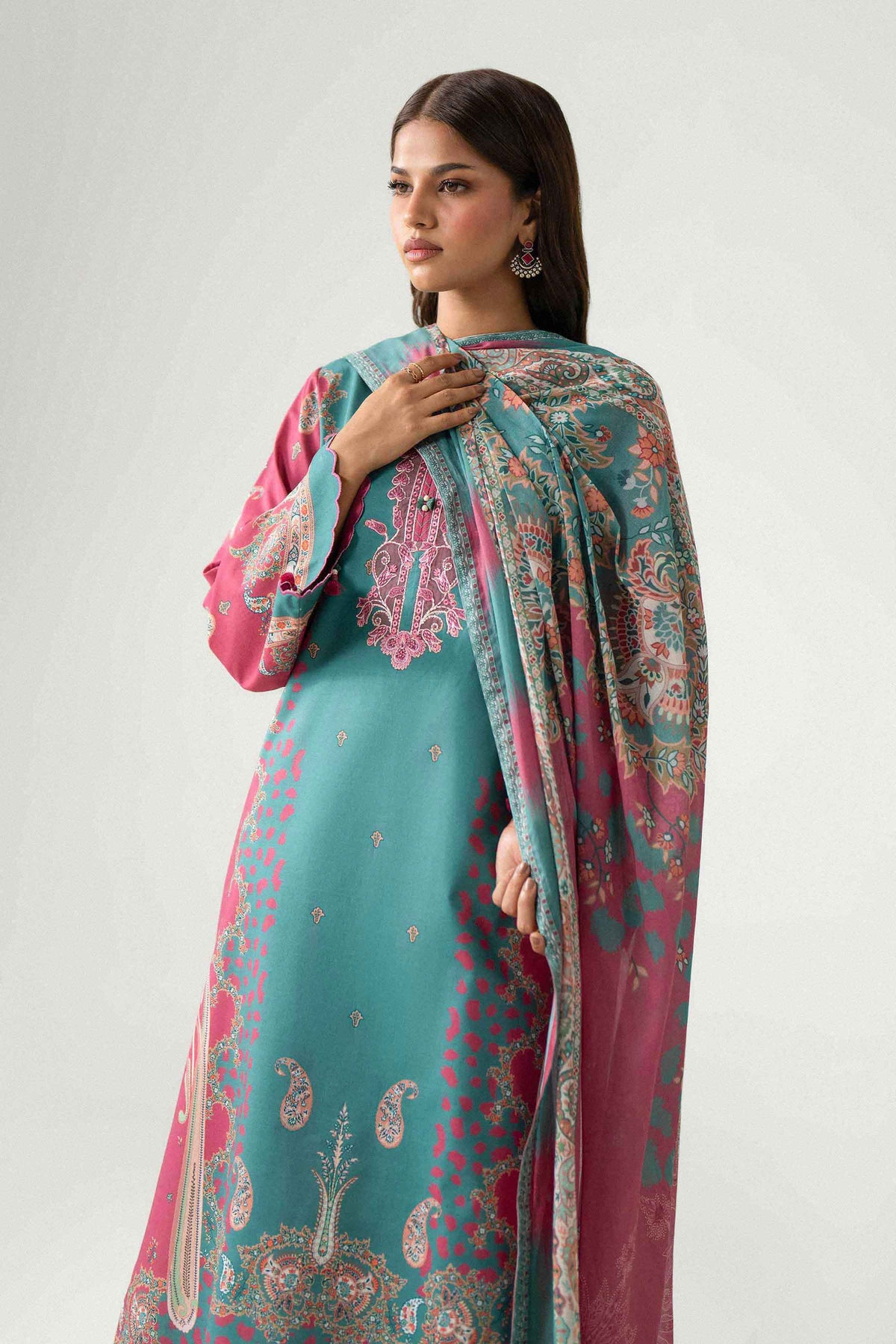 3 Piece - Digital Printed Embroidered Suit - 42602227