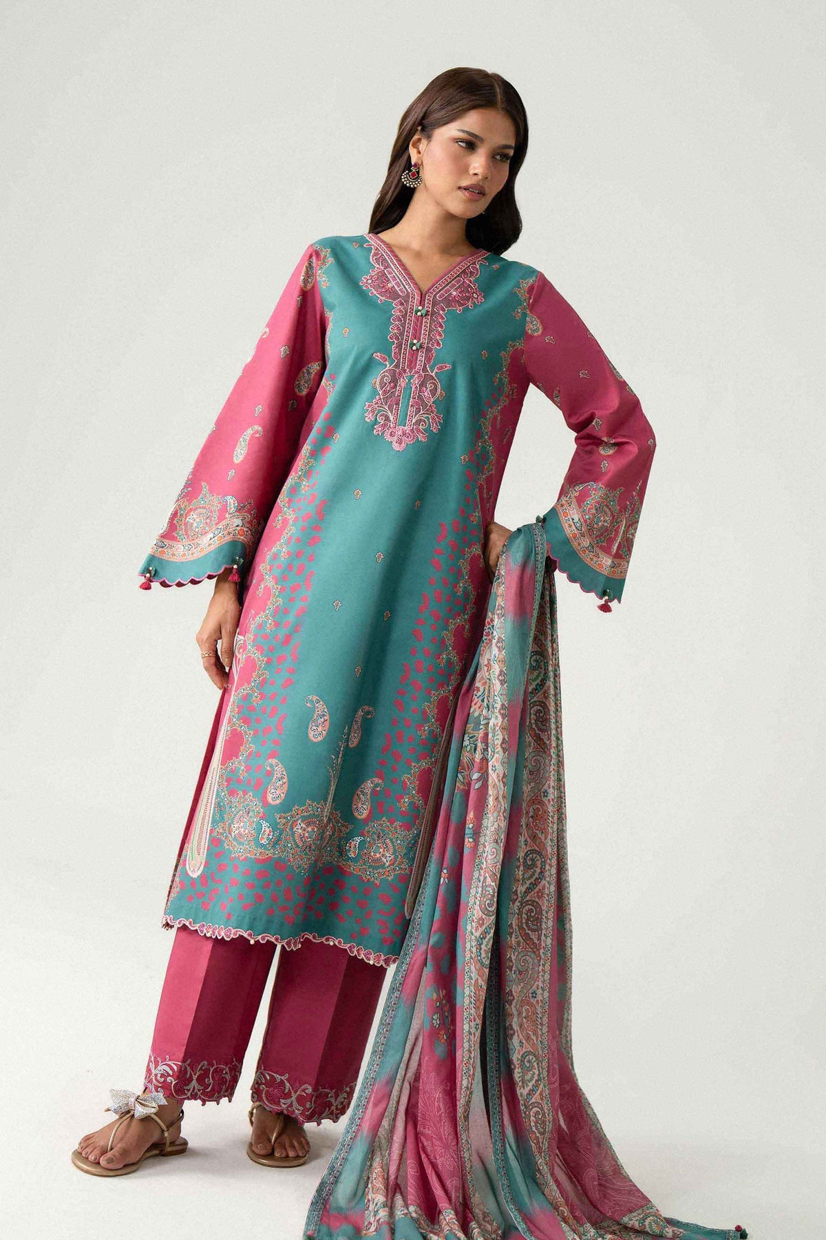 3 Piece - Digital Printed Embroidered Suit - 42602227