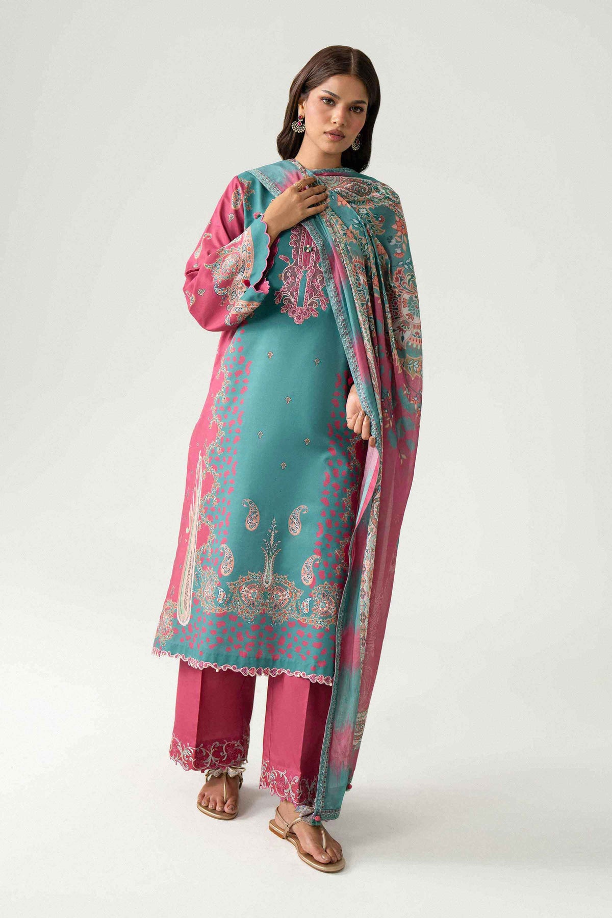 3 Piece - Digital Printed Embroidered Suit - 42602227