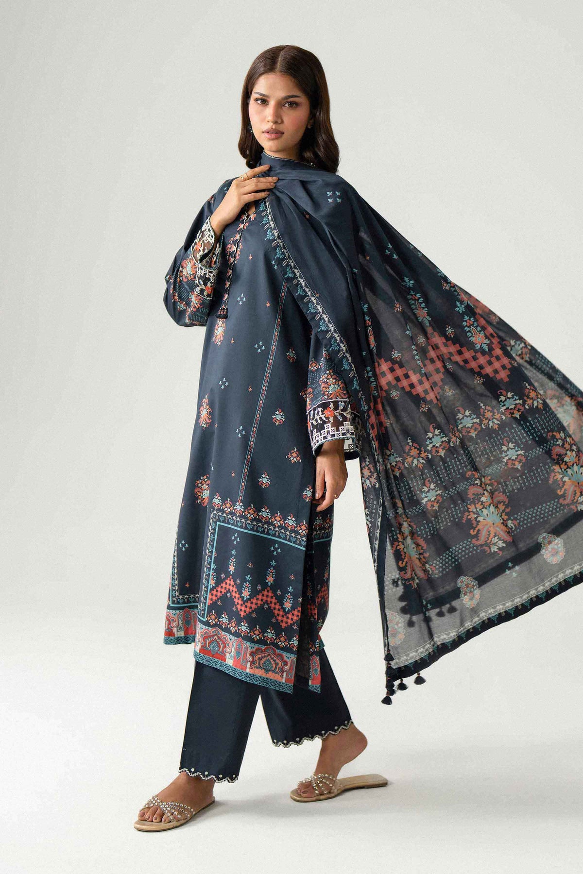 3 Piece - Digital Printed Embroidered Suit - 42602228