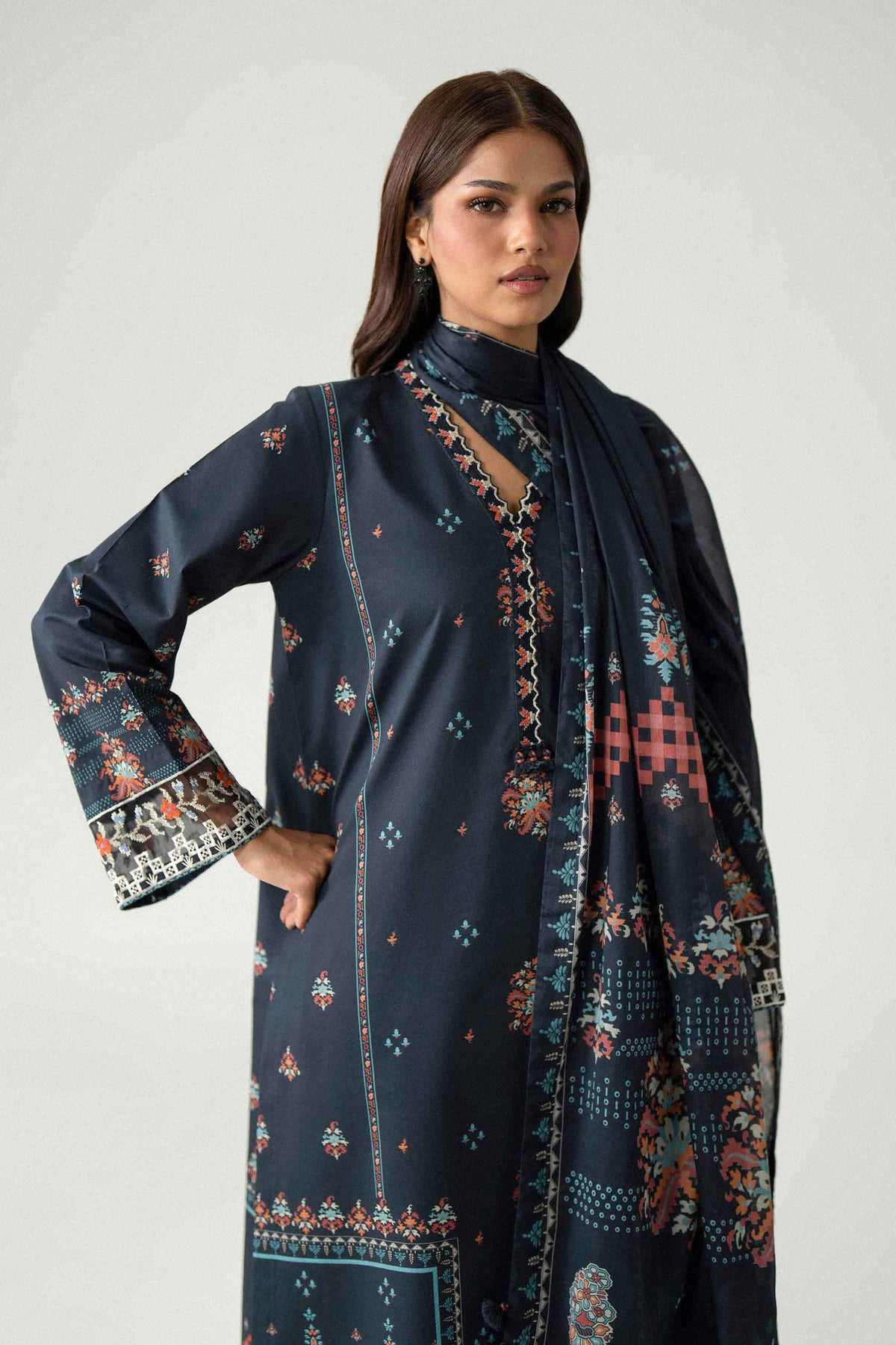 3 Piece - Digital Printed Embroidered Suit - 42602228