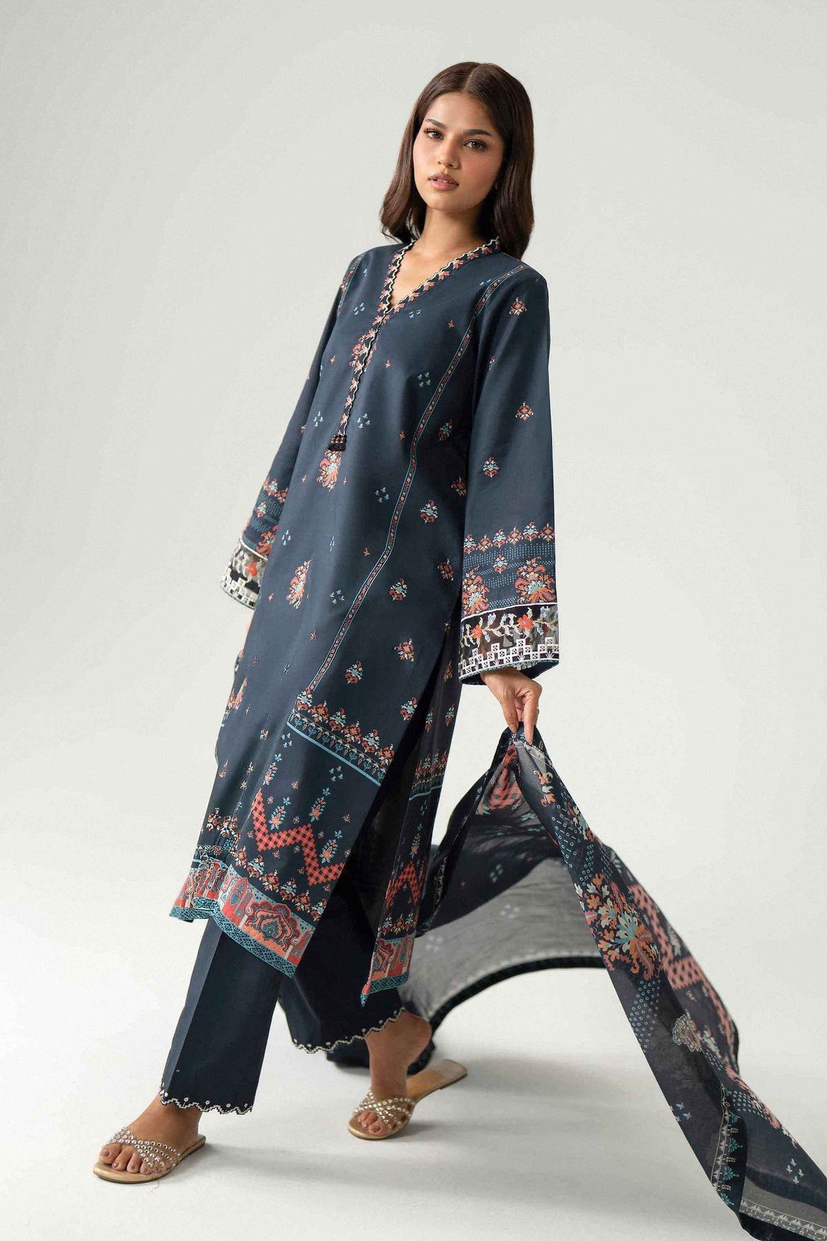 3 Piece - Digital Printed Embroidered Suit - 42602228