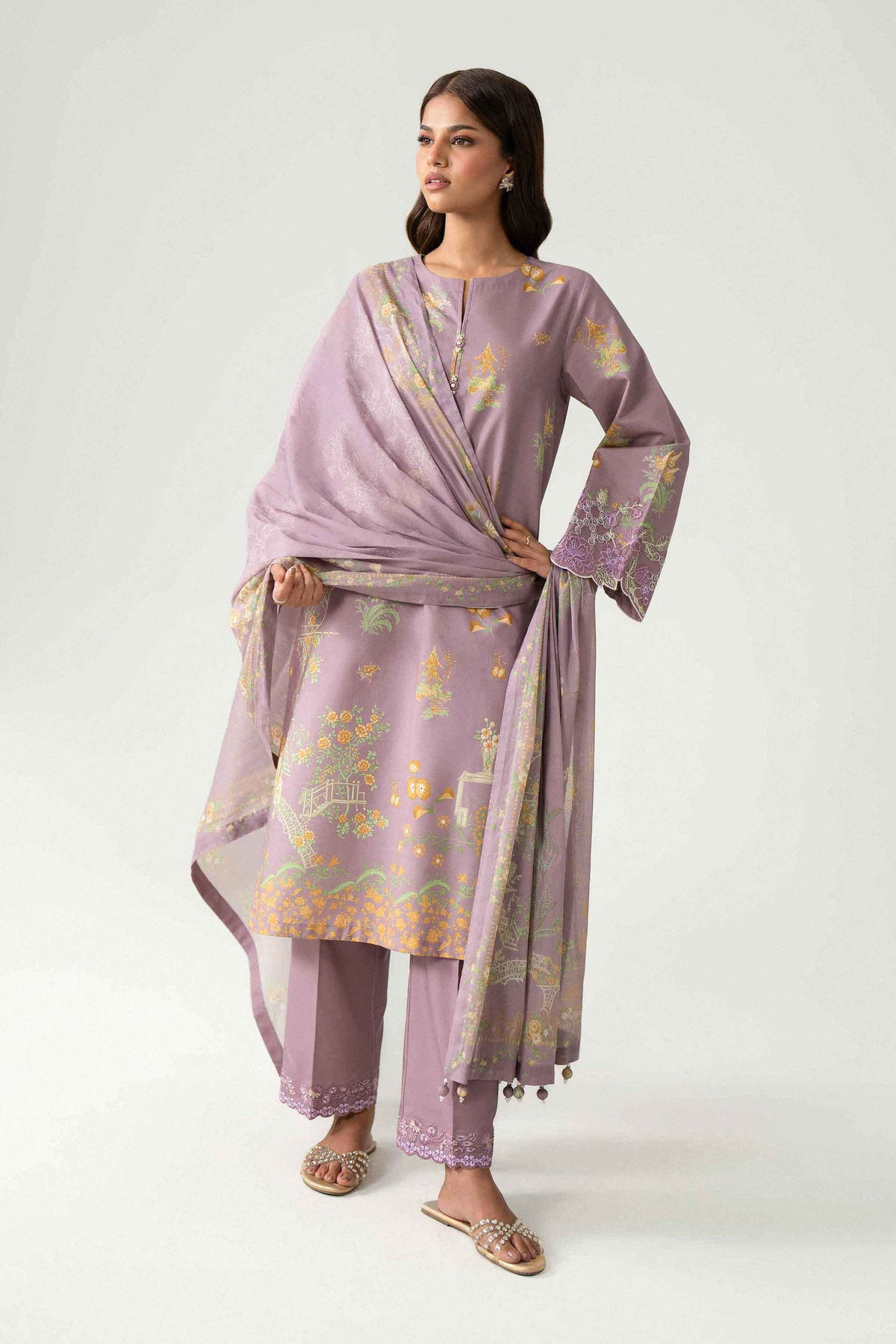 3 Piece - Digital Printed Embroidered Suit - 42602230