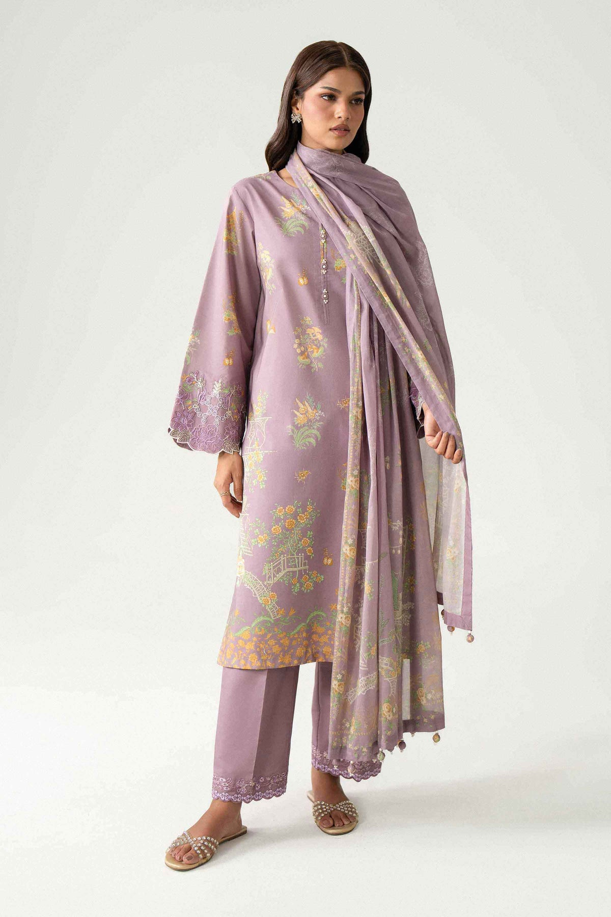 3 Piece - Digital Printed Embroidered Suit - 42602230