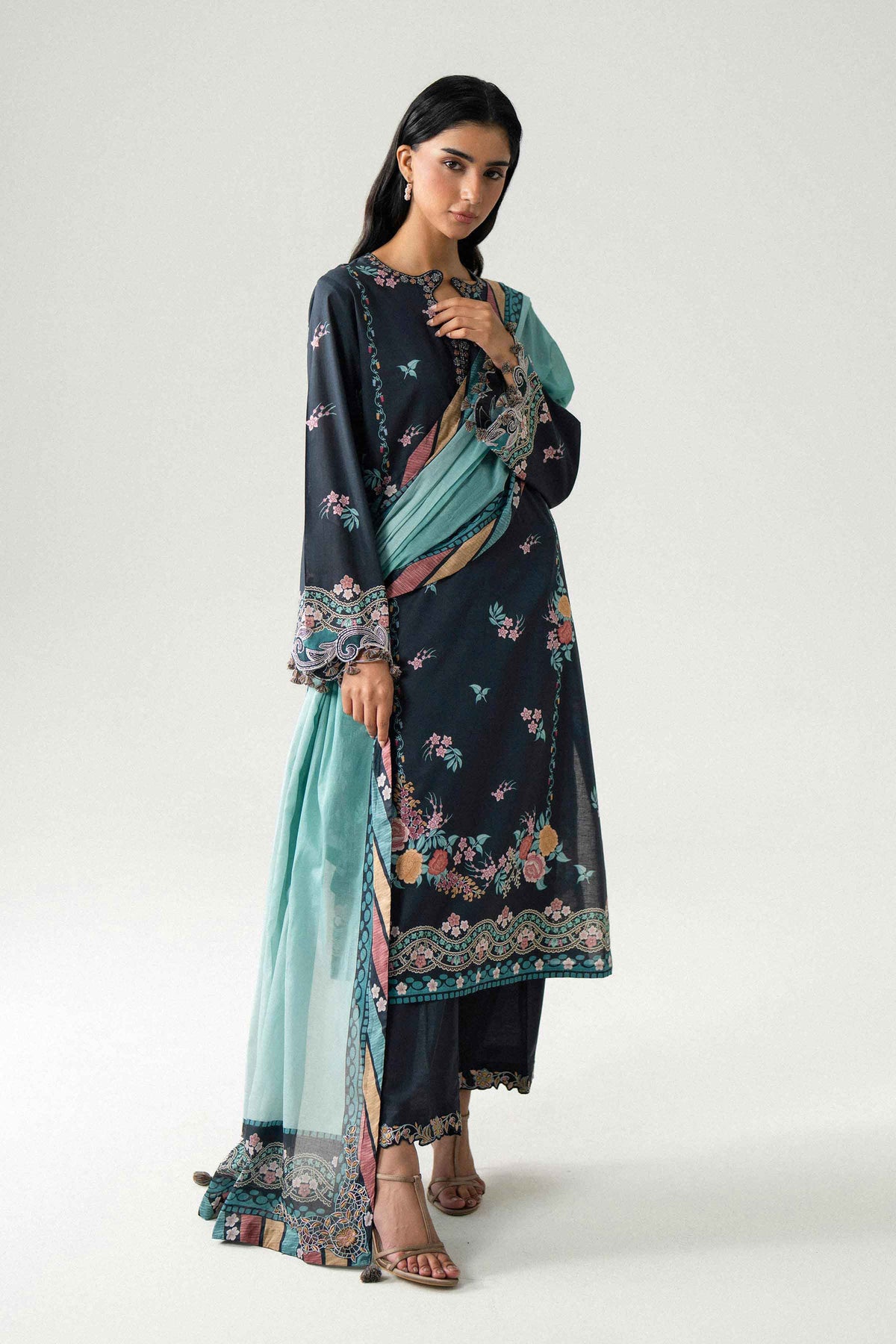 3 Piece - Digital Printed Embroidered Suit - 42602231