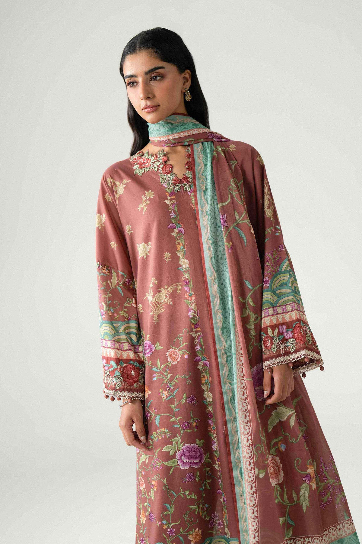 3 Piece - Digital Printed Embroidered Suit - 42602233