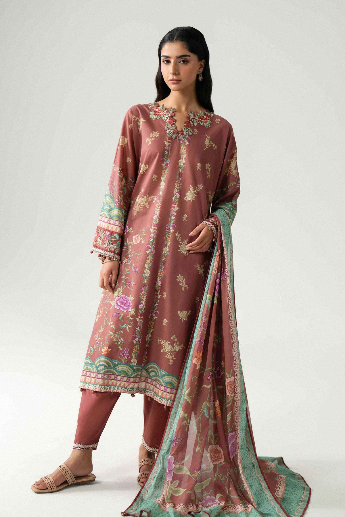 3 Piece - Digital Printed Embroidered Suit - 42602233