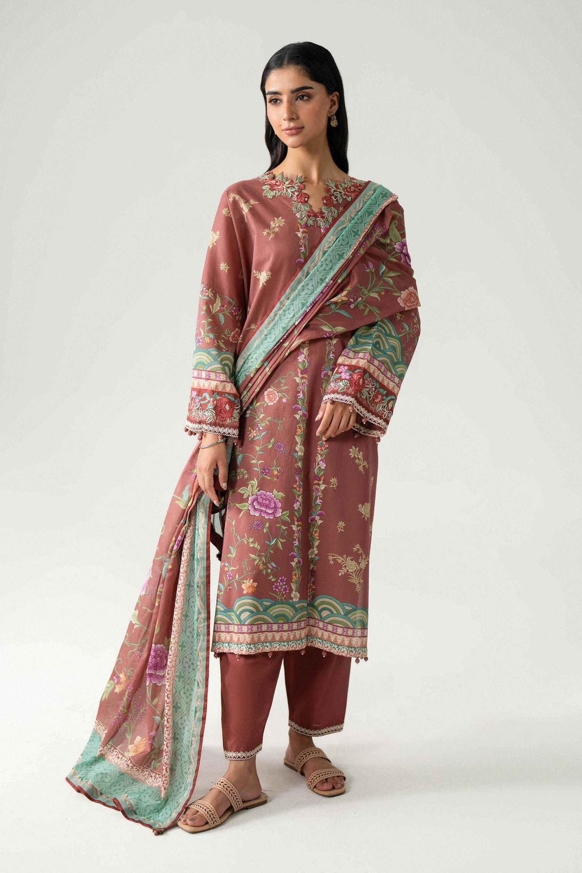 3 Piece - Digital Printed Embroidered Suit - 42602233