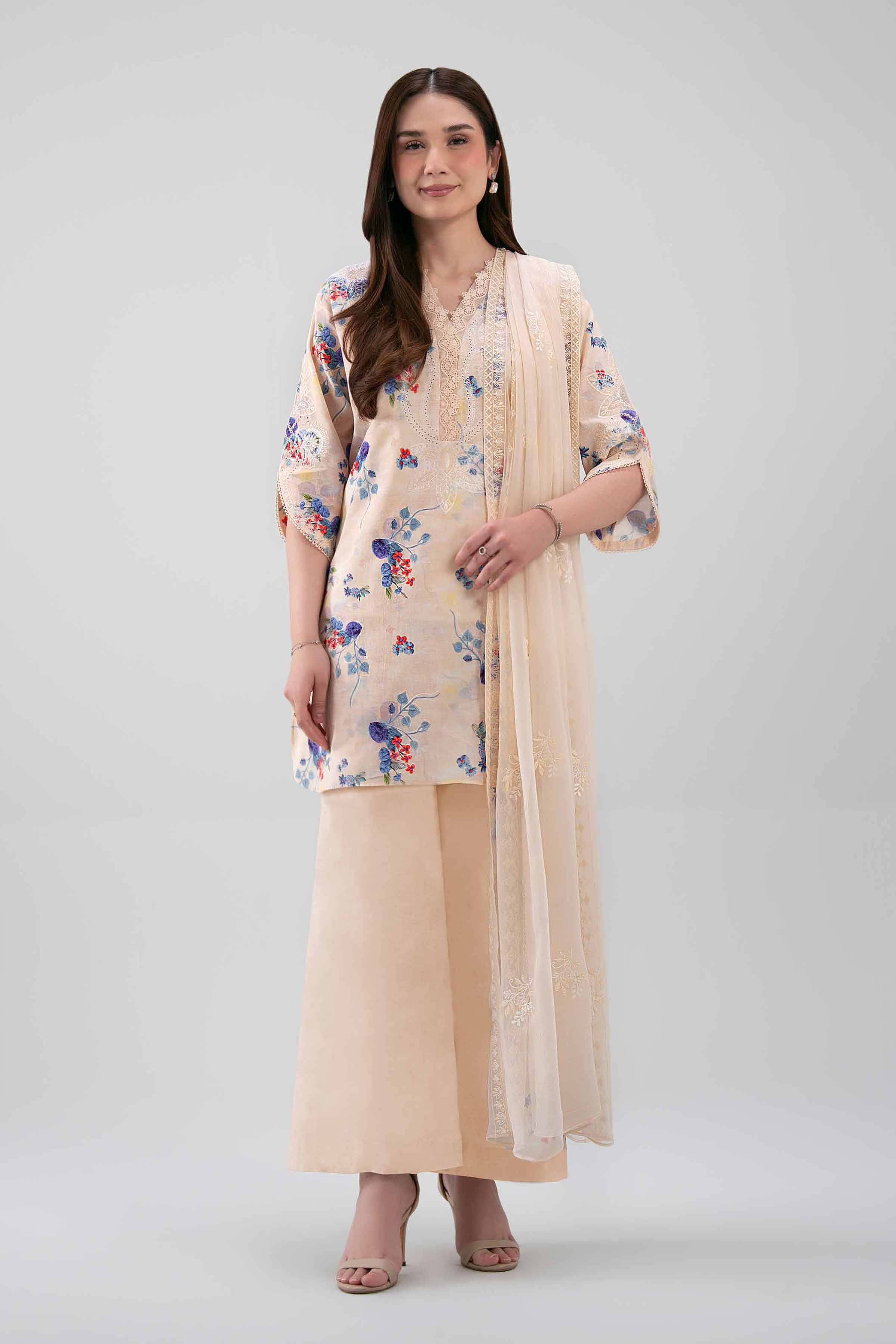 3 Piece - Printed Embroidered Suit - 42619109