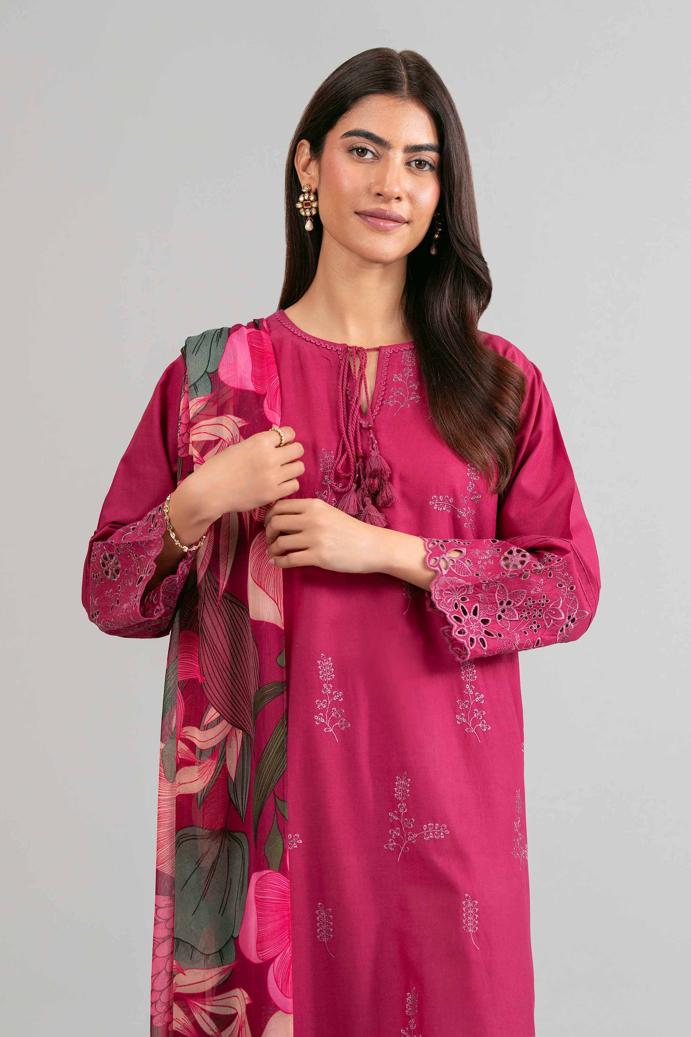 3 Piece - Printed Embroidered Suit - 42619956
