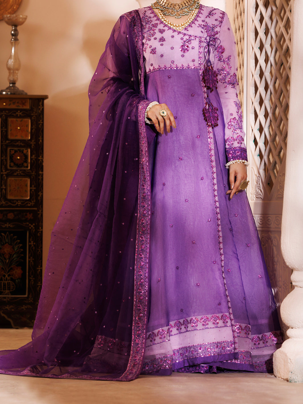 Purple Organza Formal 3Pc Stitched - AL-3PS-LS-485