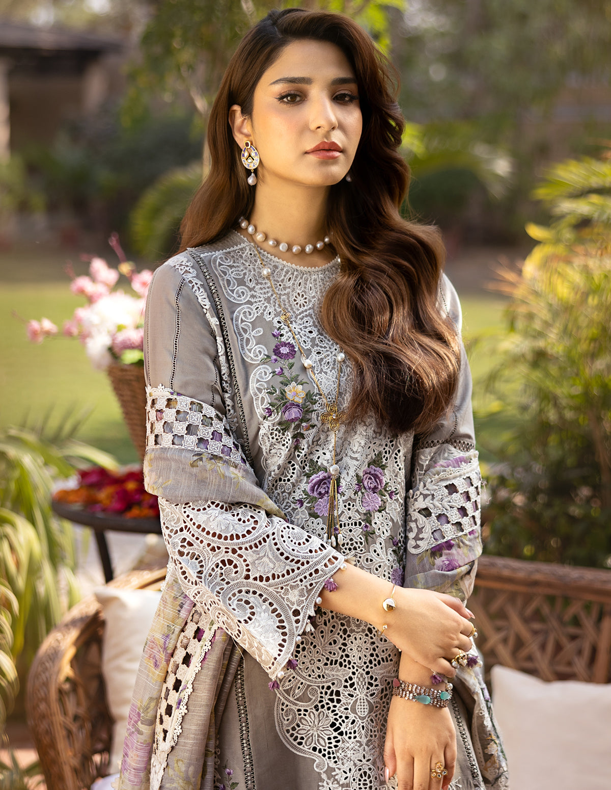 Elaf Premium Embroidered Luxury Lawn Unstitched 3Pc Suit ELM-05 RAMSHA