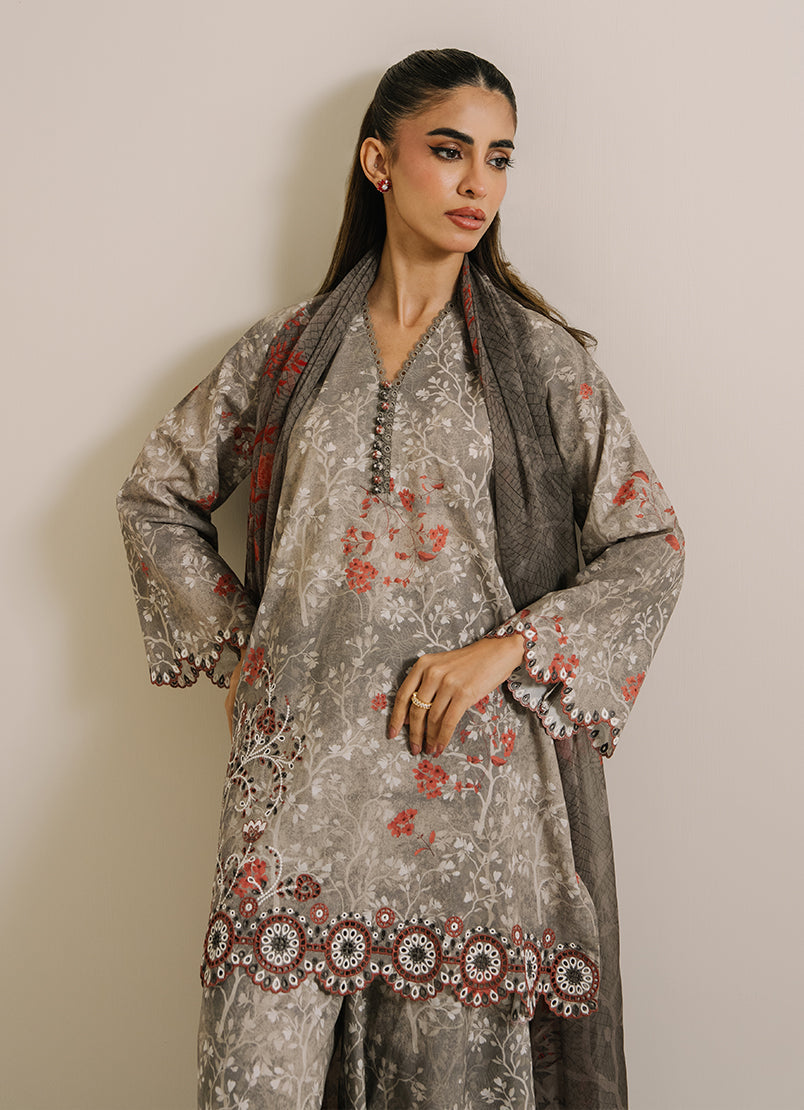 3 PC Printed Embroidered Suit - 13832651204020