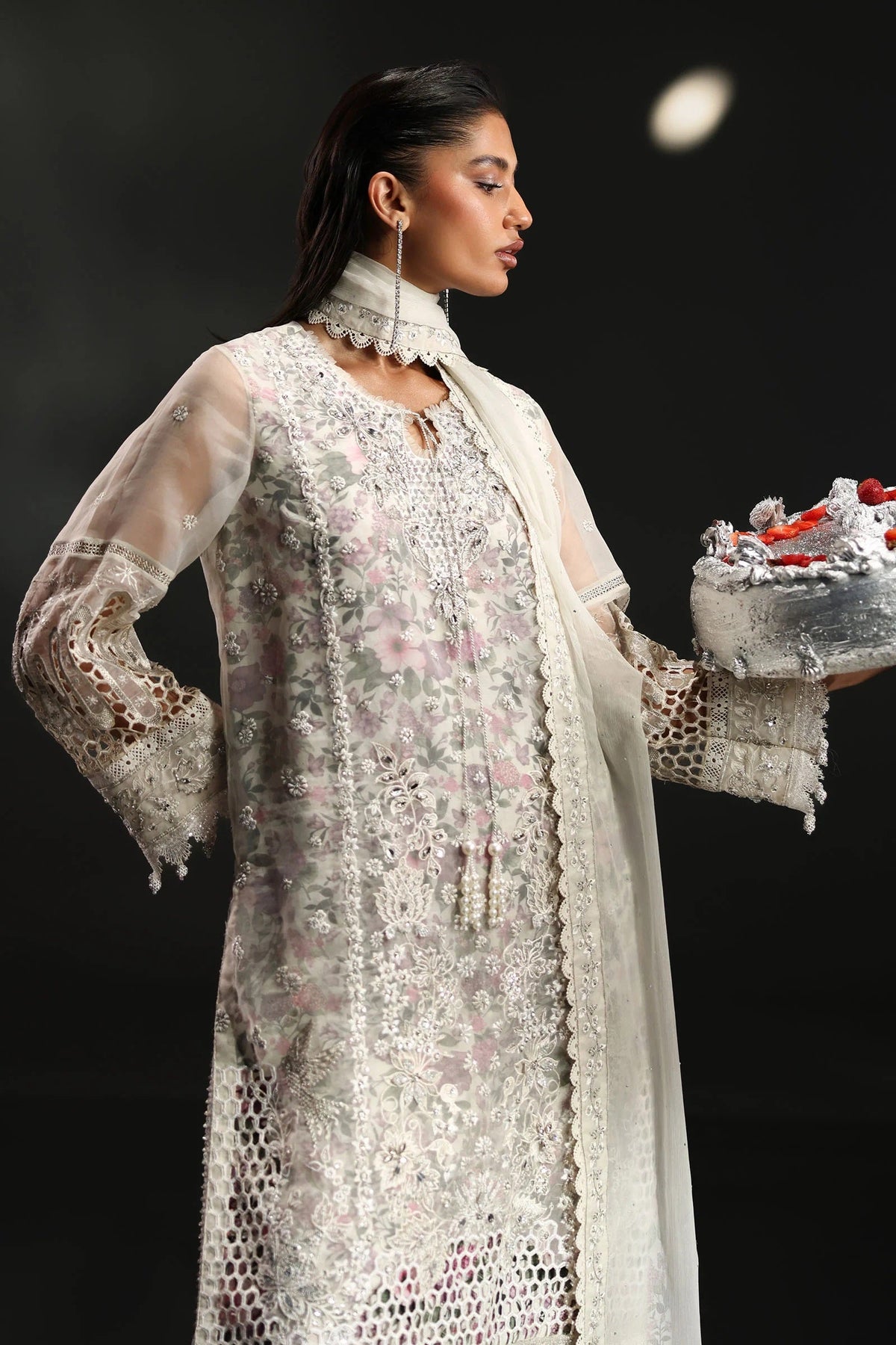 Maria B Luxury Embroidered Organza 3Pc Unstitched Suit EA26-11-Off White PA-113