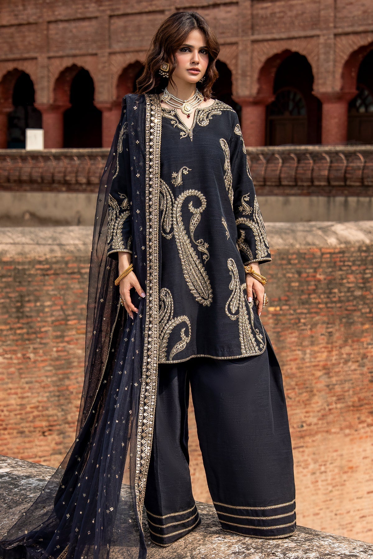 3-PC Embroidered Raw Silk CMA-6-411