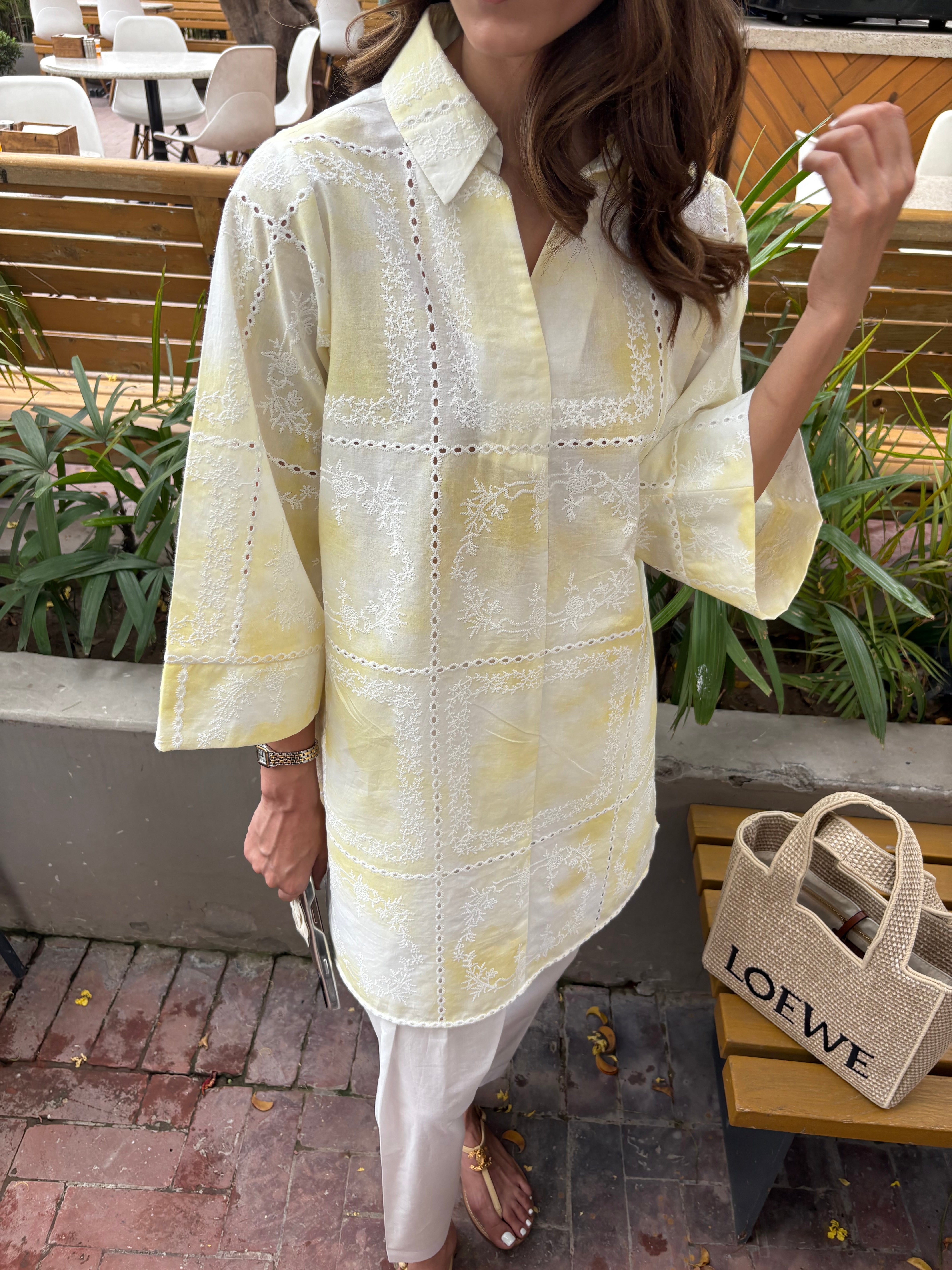 Yellow Tie & Dye Chikankari Toby