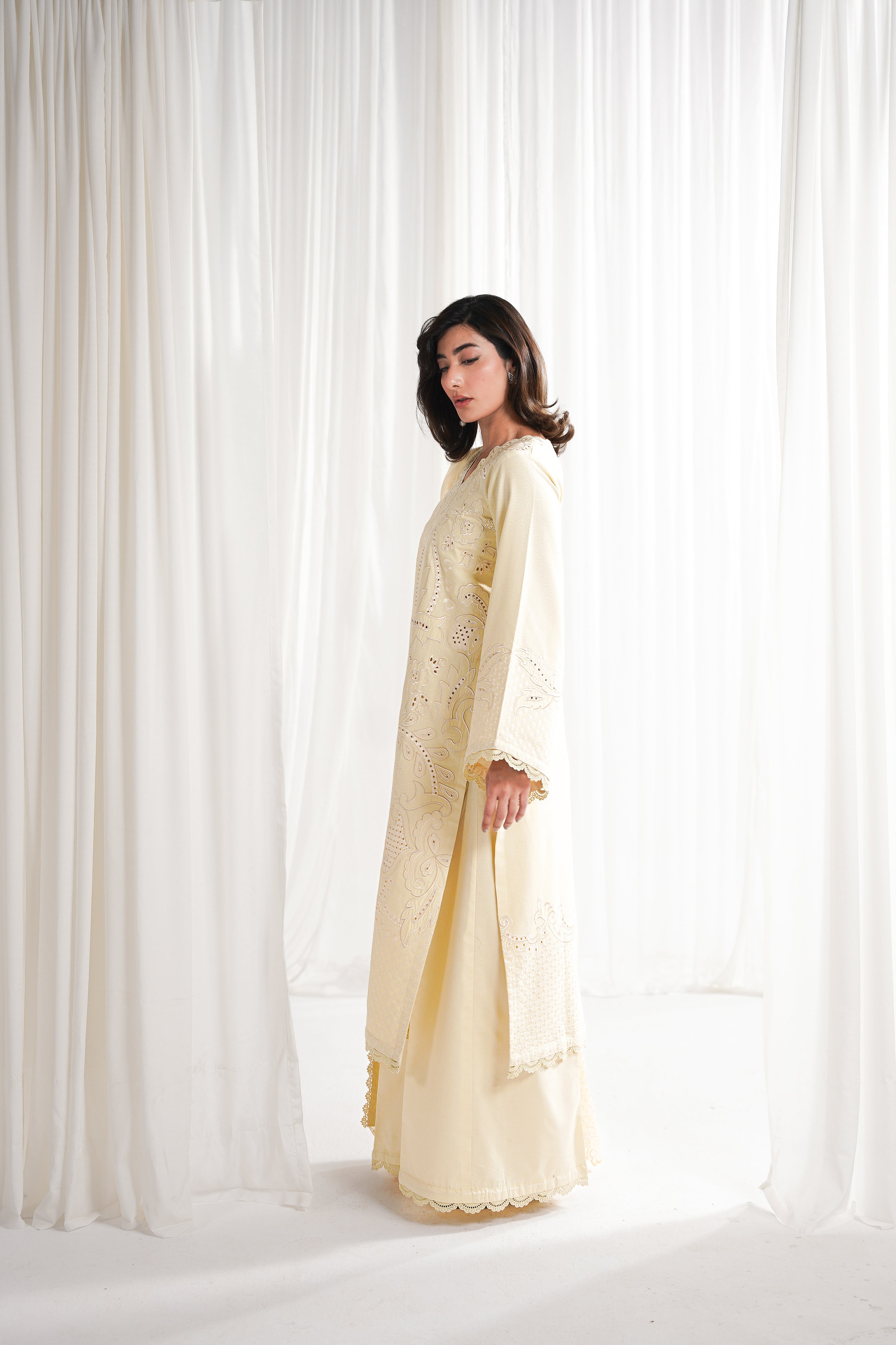 BUTTER YELLOW LUXURY EMBROIDERED 3PCS SET NPA3-25420 (EID 2025 READY TO WEAR) - EXPRESS SHIPPING
