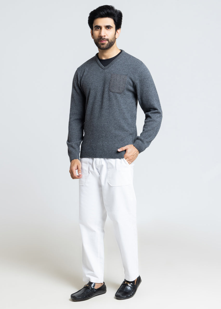 Black-V-Neck Full Sleeves Sweater (552-14)