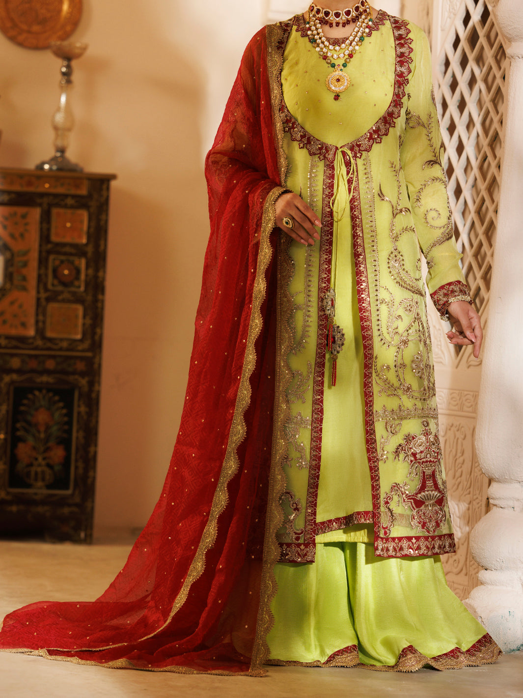 Green Light Organza Formal 3Pc Stitched - AL-3PS-LS-482