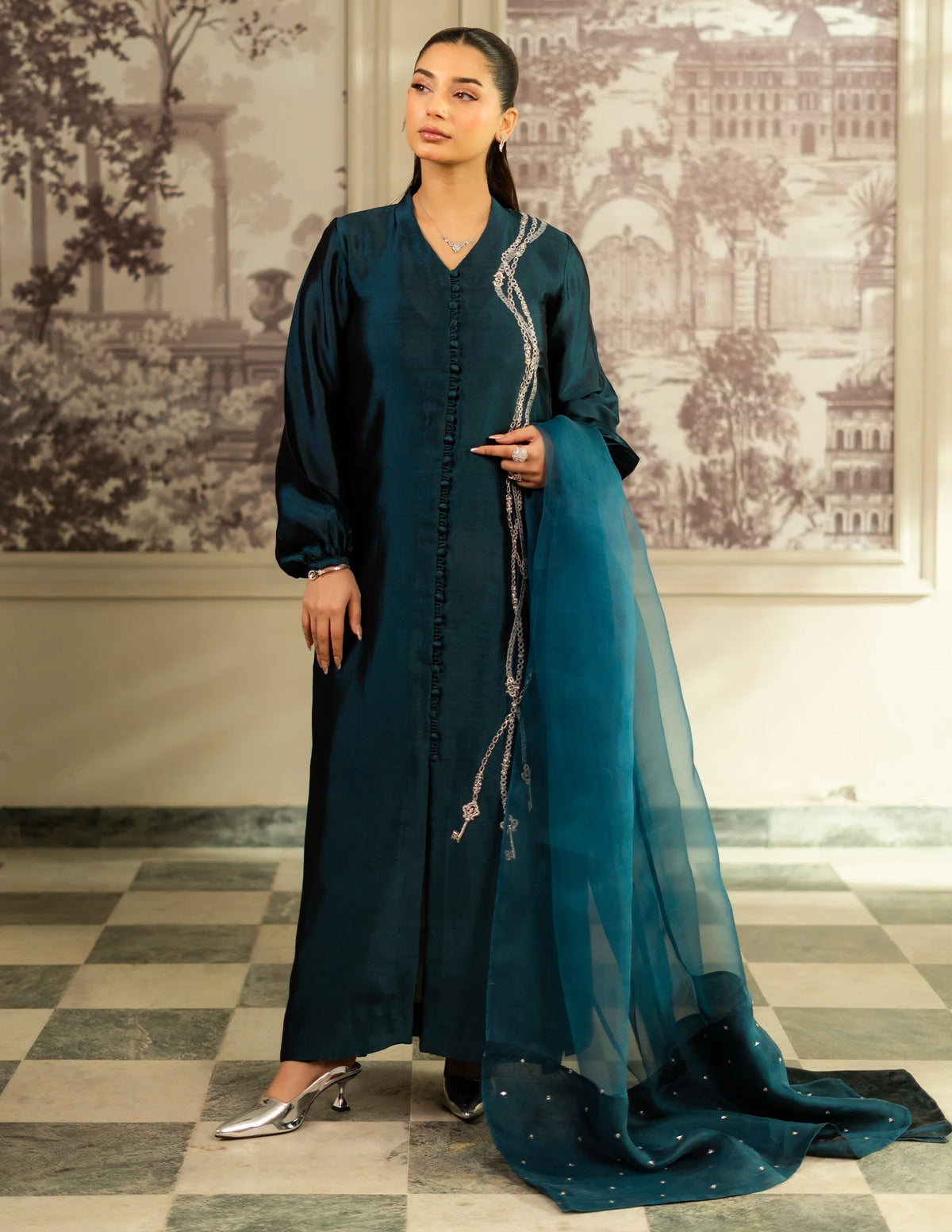 Laado Teal Tourmaline Embroidered Dupatta