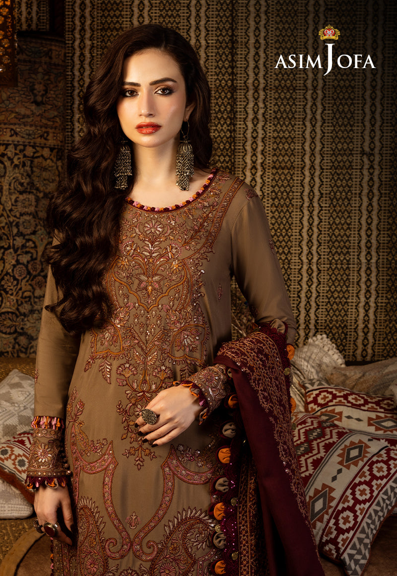 AJKTD-11 EMBROIDERED SLUB RAW SILK 3 PCS
