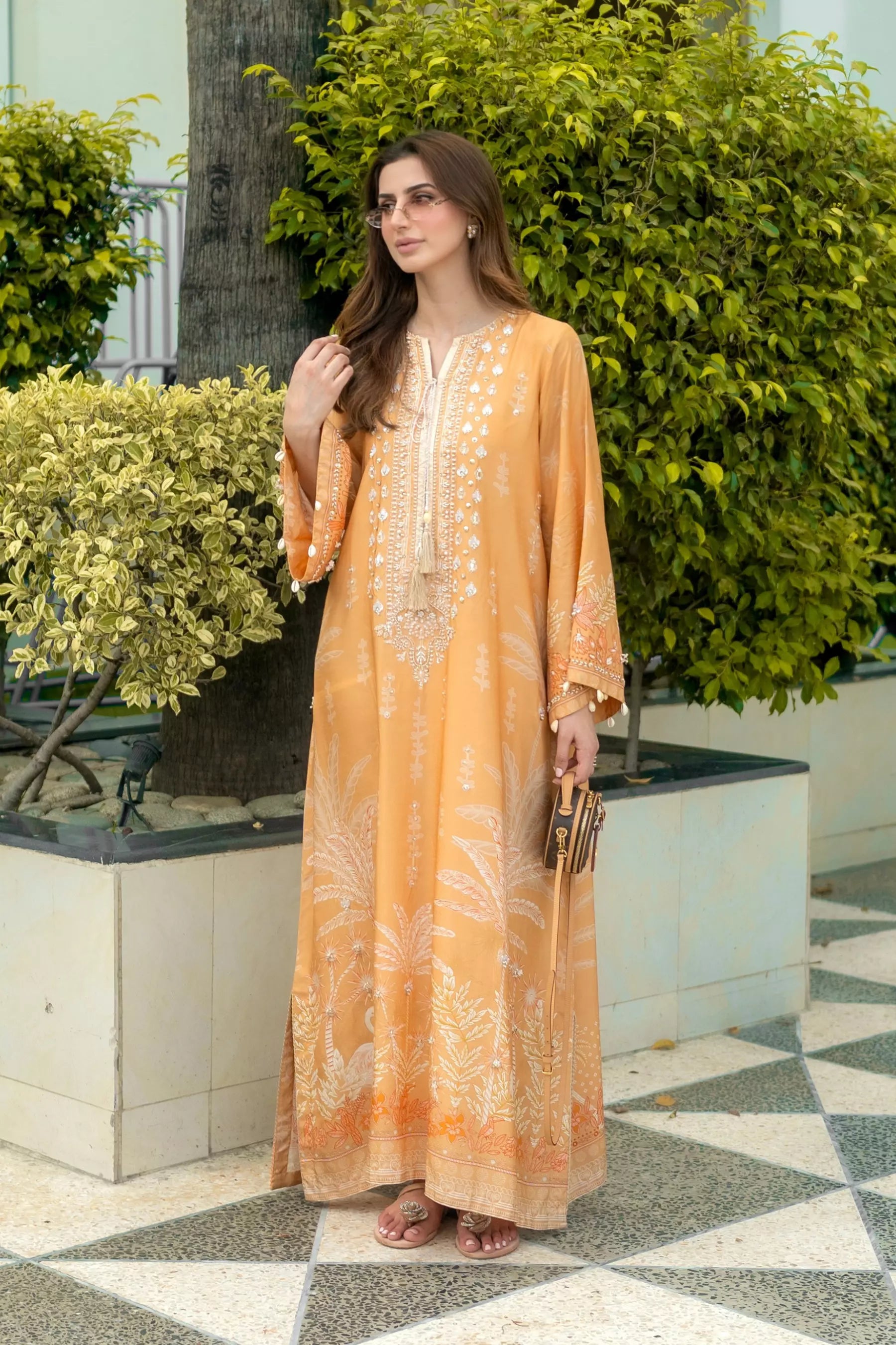 Caramel Ivory Elegance Kaftan (D-04)