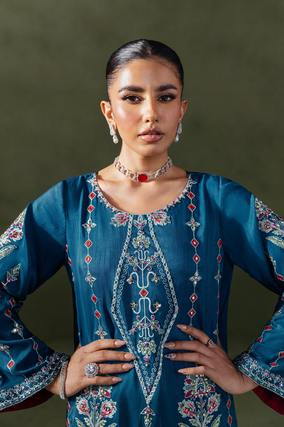 Classic Teal Blue Kaftan (D-02)
