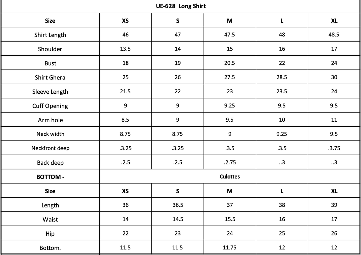 Size Chart (inches)