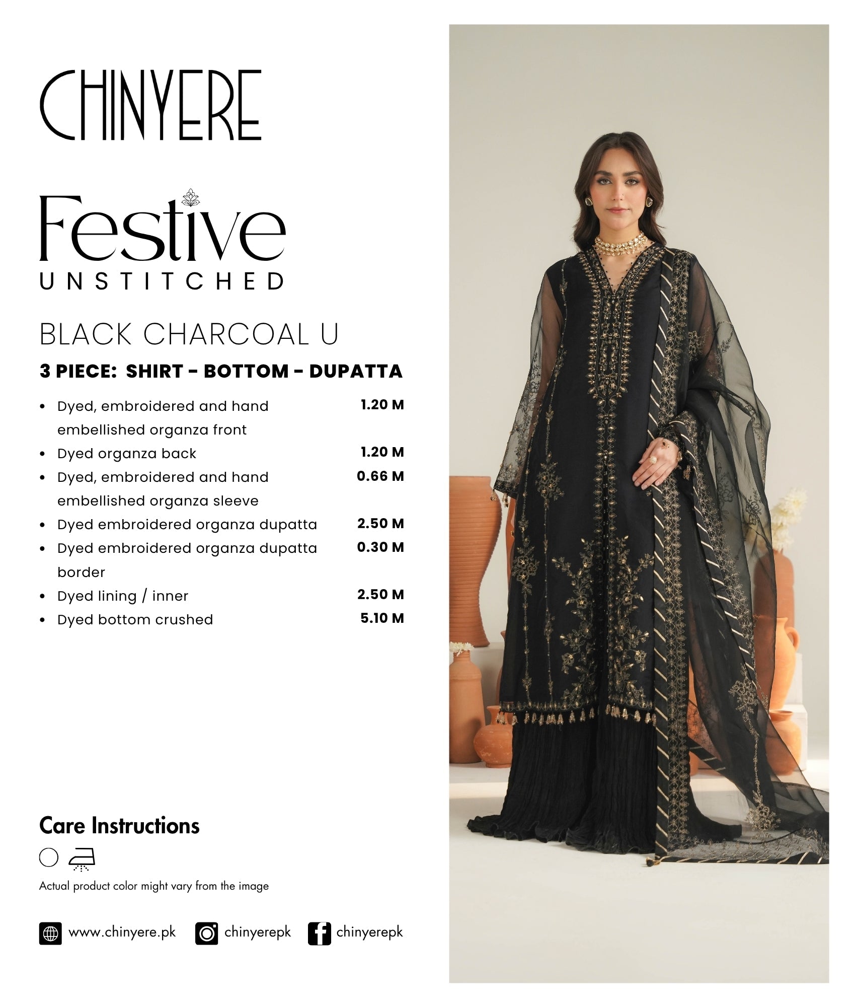 3 Piece Organza Embroidered Unstitched Suit (UF0029)