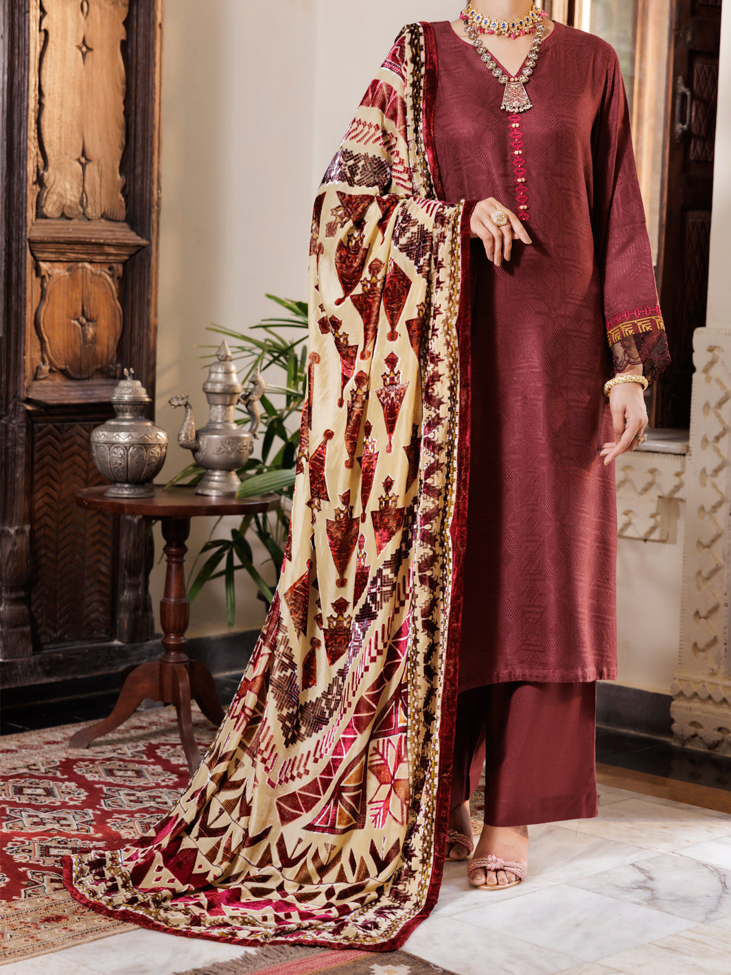 Maroon Acrylic 3Pc Unstitched - AWP-3PS-656