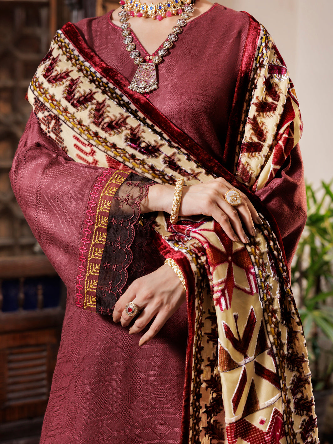 Maroon Acrylic 3Pc Unstitched - AWP-3PS-656