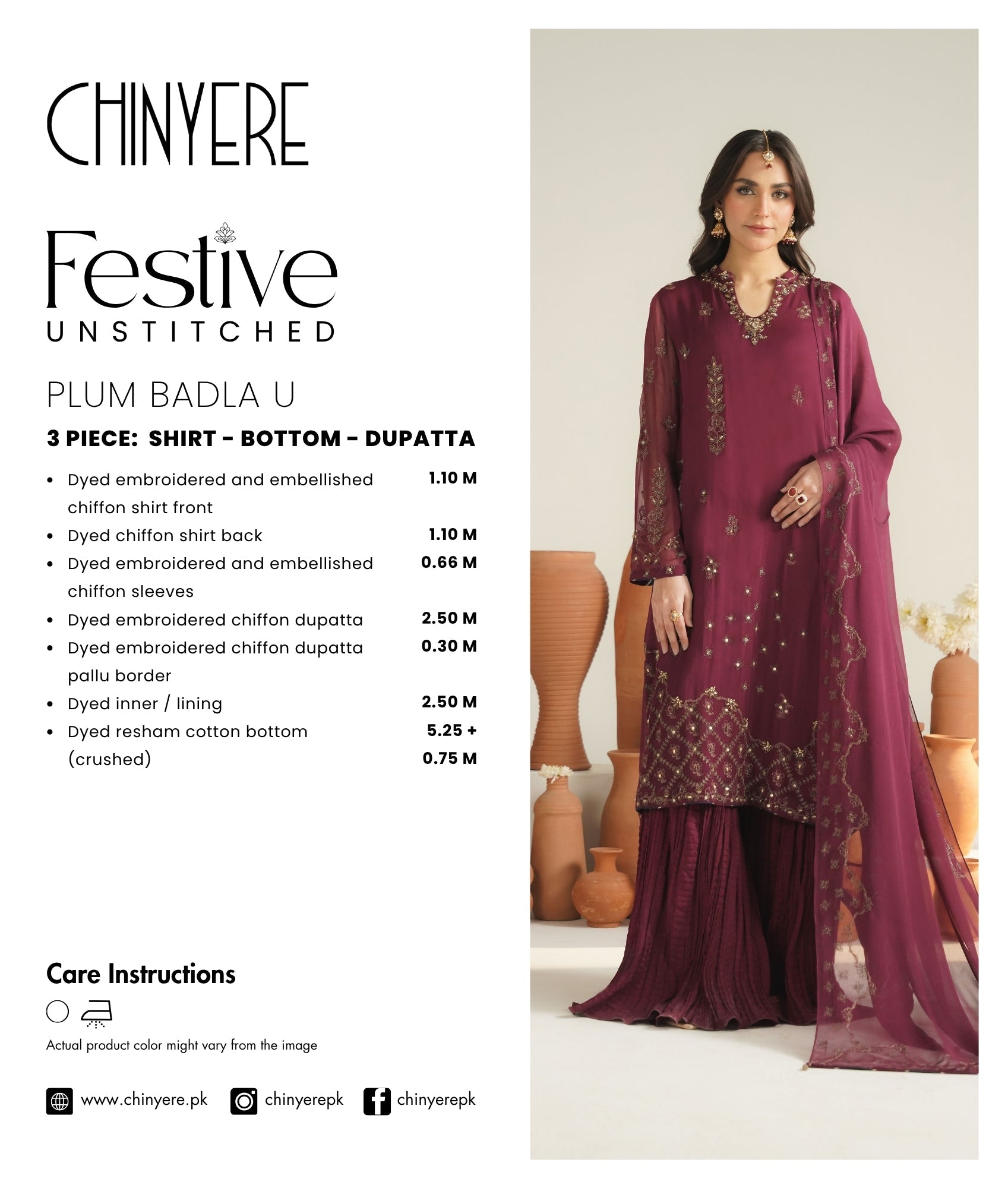 3 Piece Chiffon Embroidered Unstitched Suit (UF0034)
