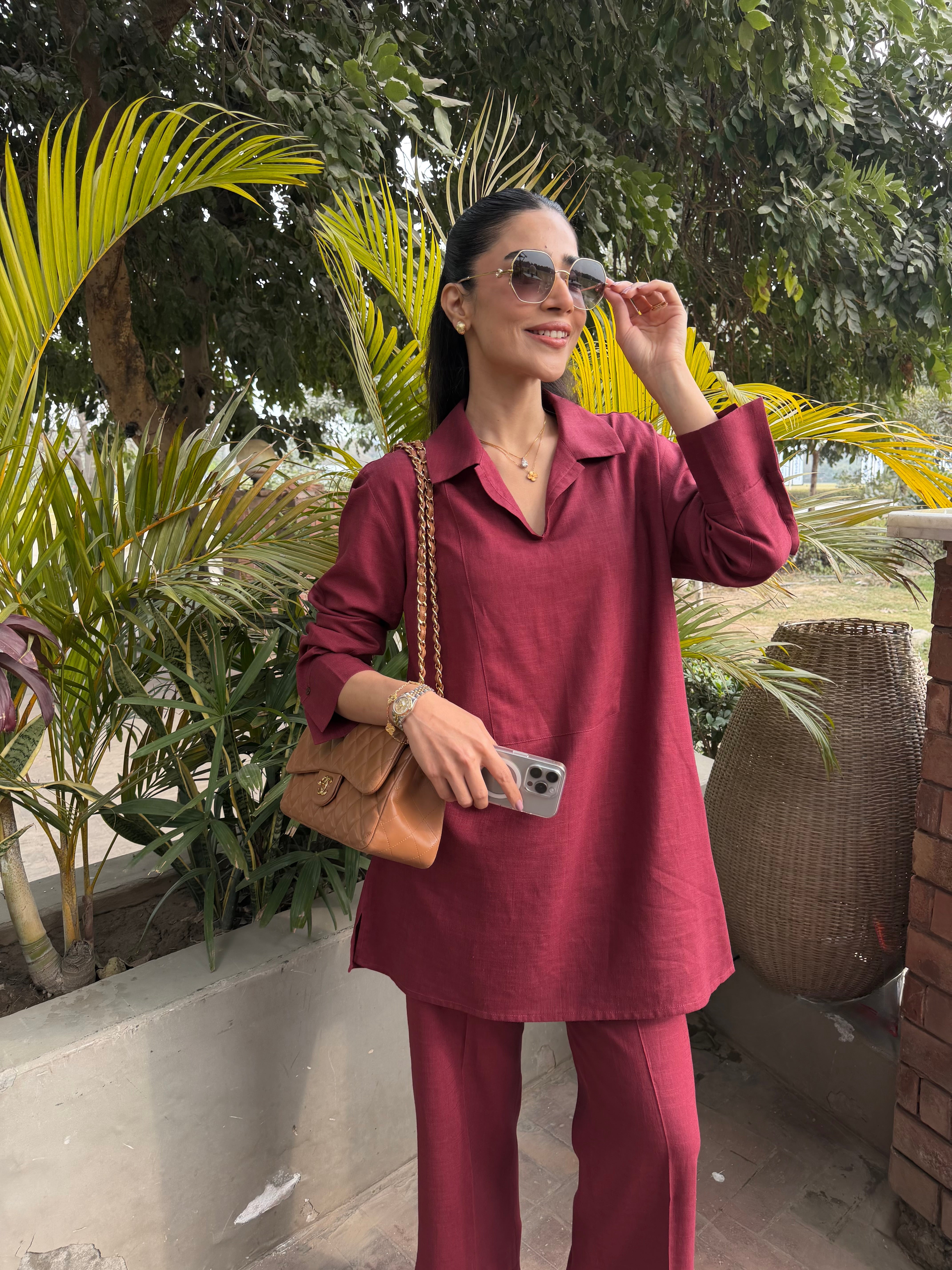 Wine Red Linen Willow Set