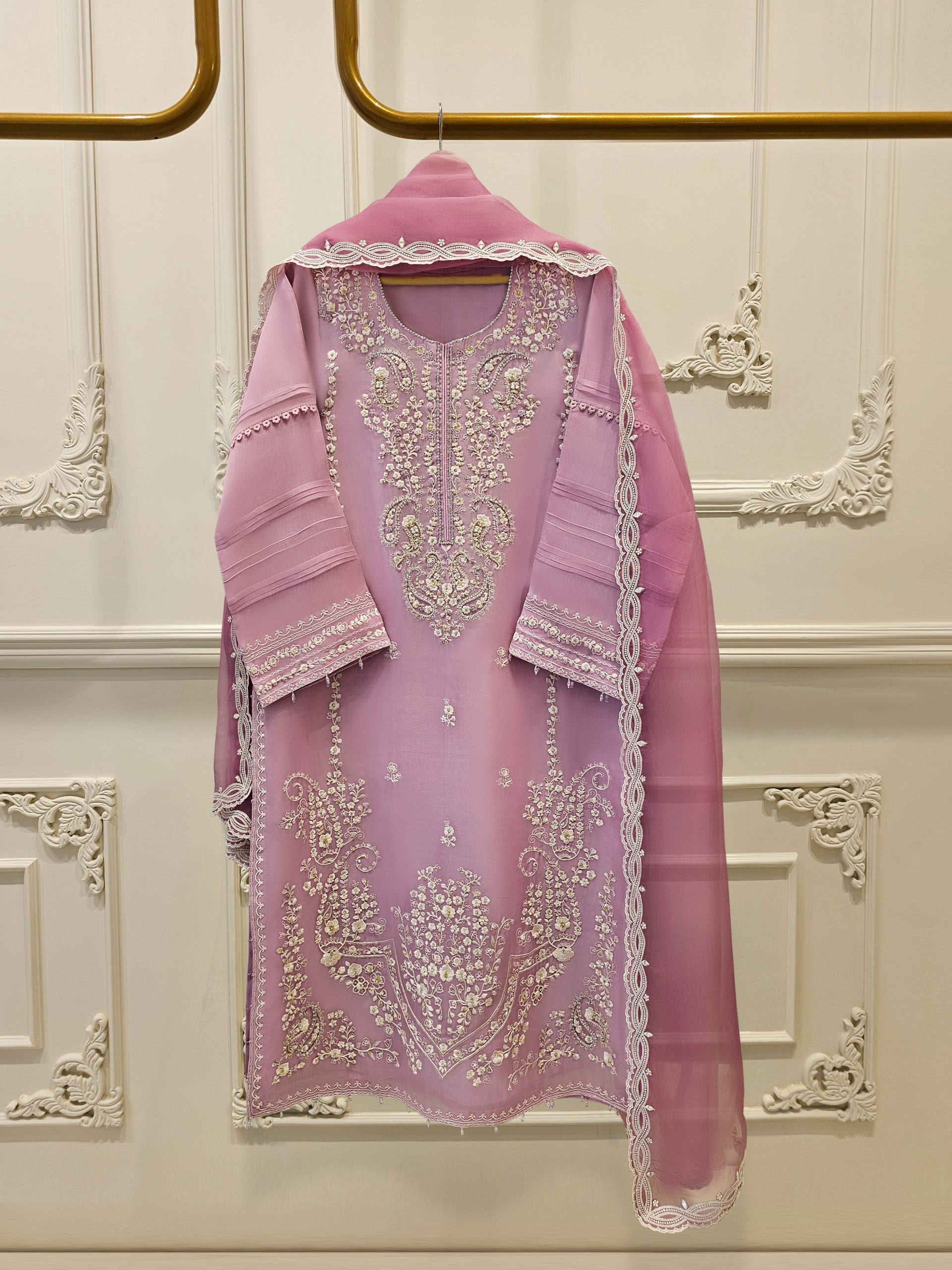 Pure Organza Embroidered Suit S111626